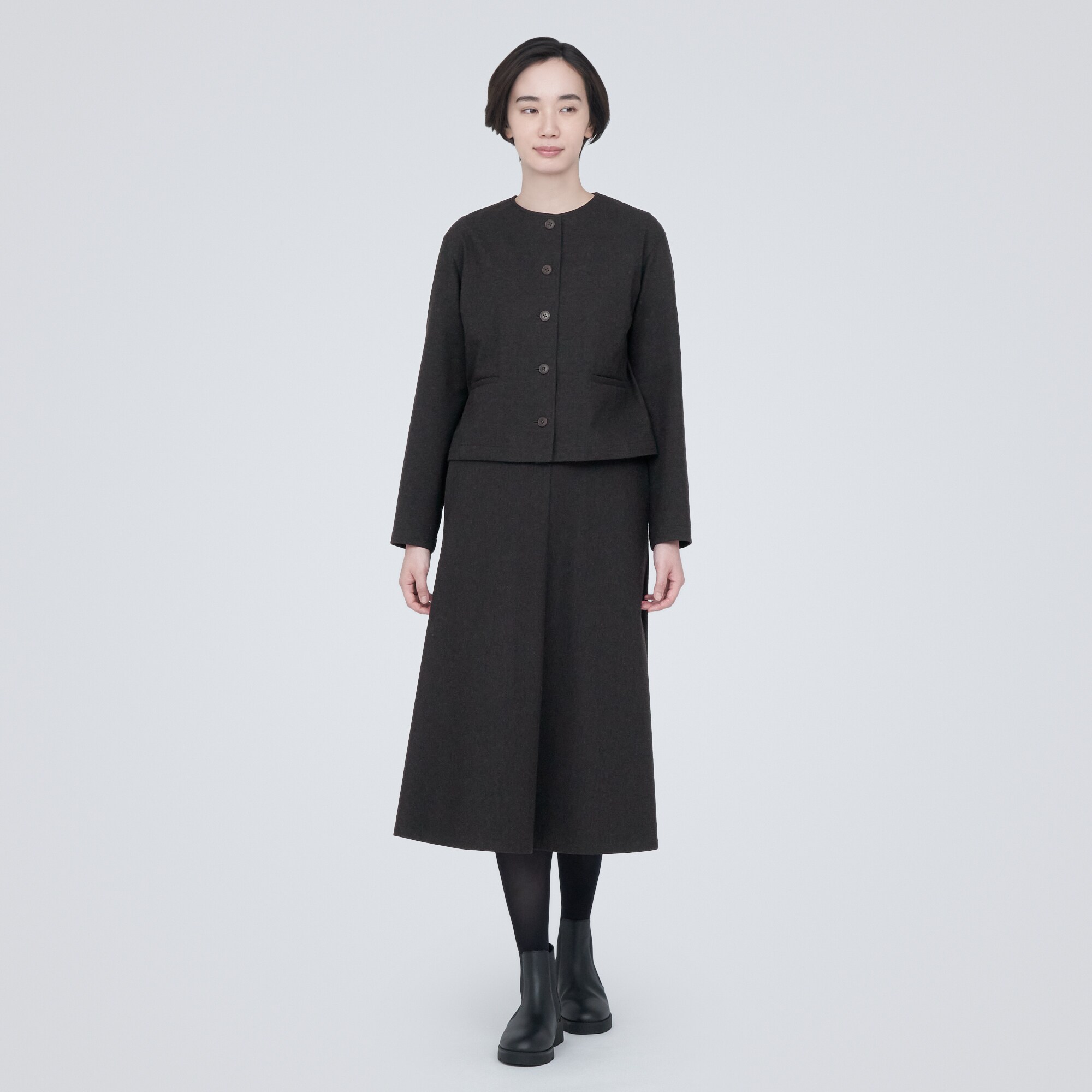 ストレッチ起毛ノーカラージャケット