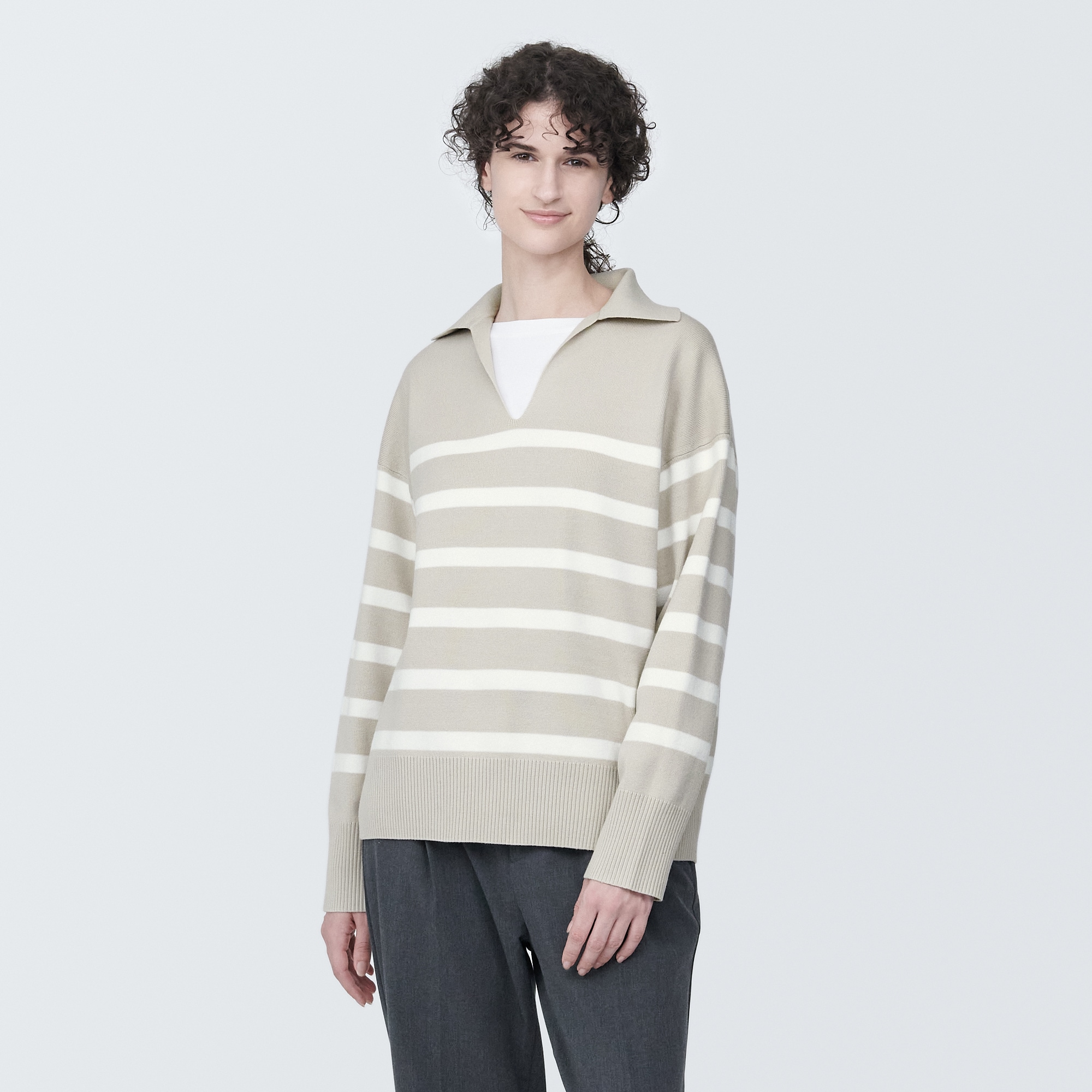 婦人　洗えるミラノリブ編みスキッパーポロセーター