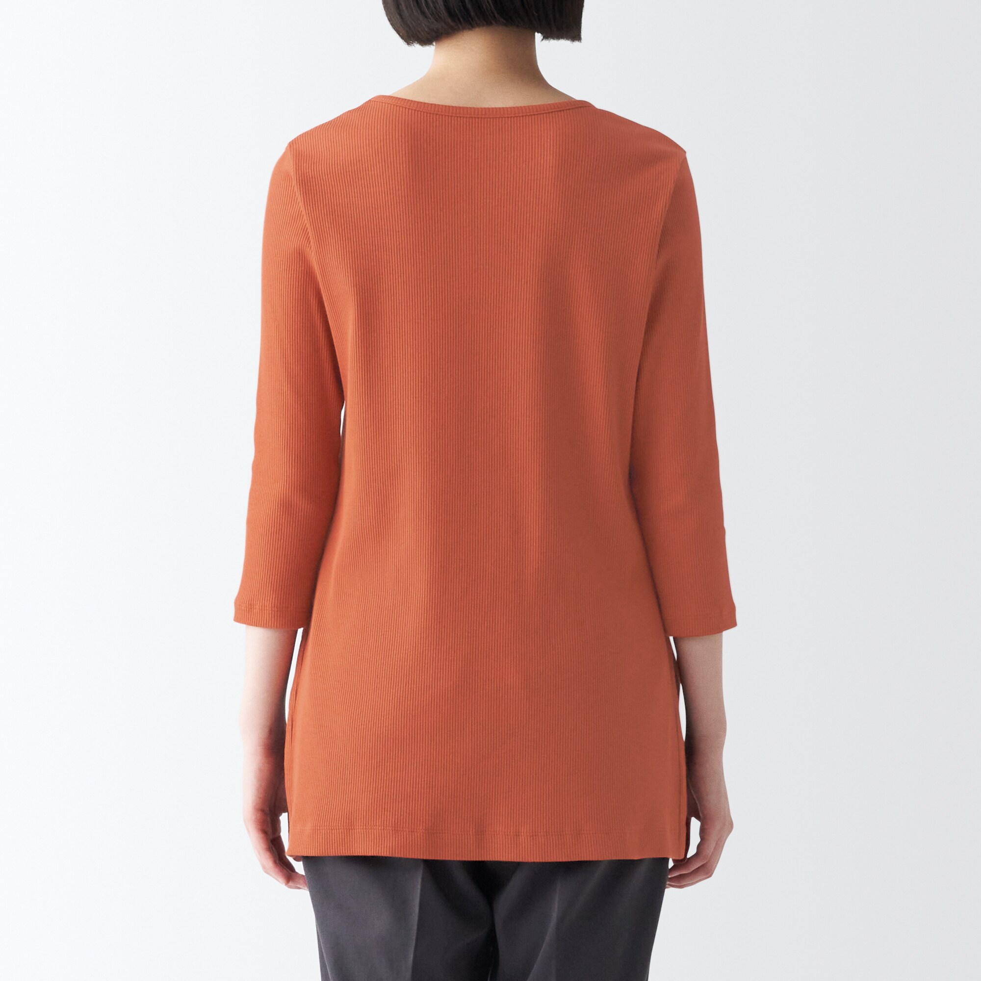 ストレッチリブ編み七分袖チュニック