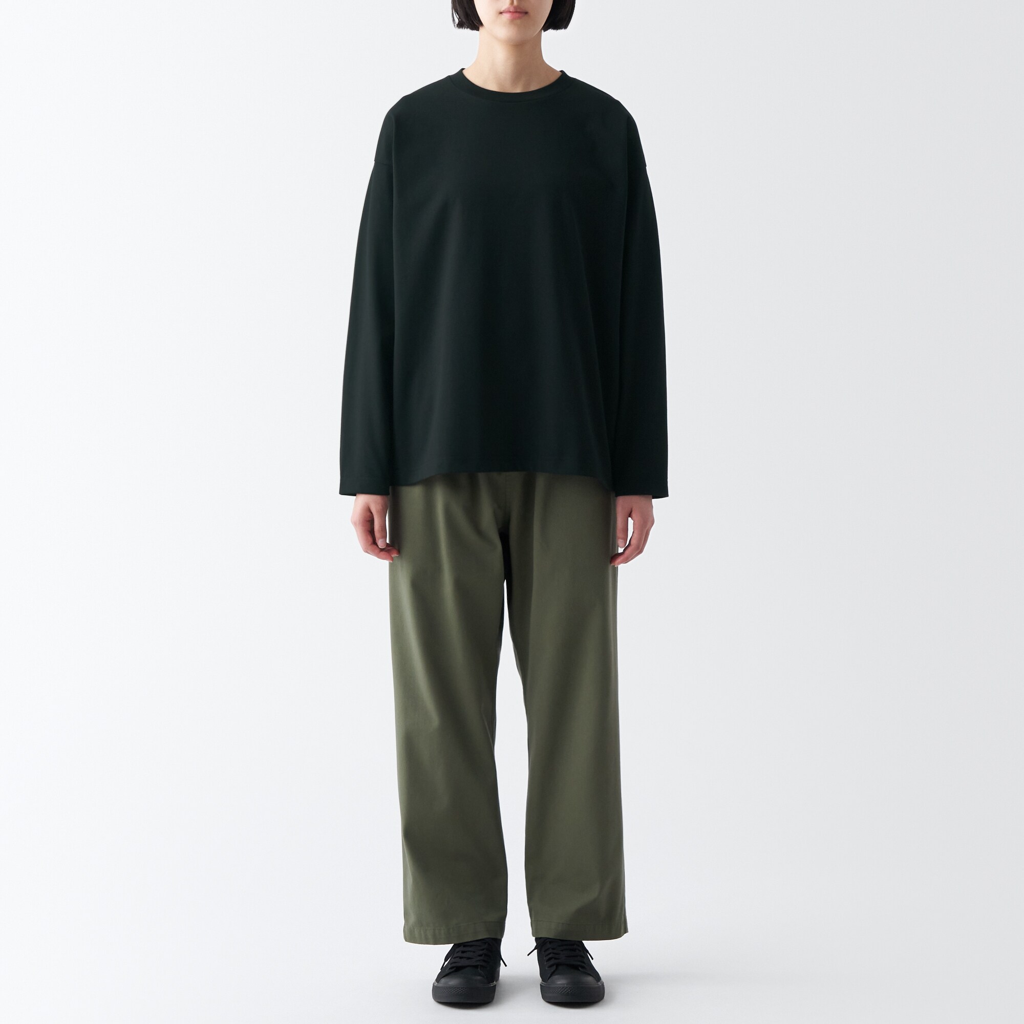 天竺編みクルーネック長袖Ｔシャツ