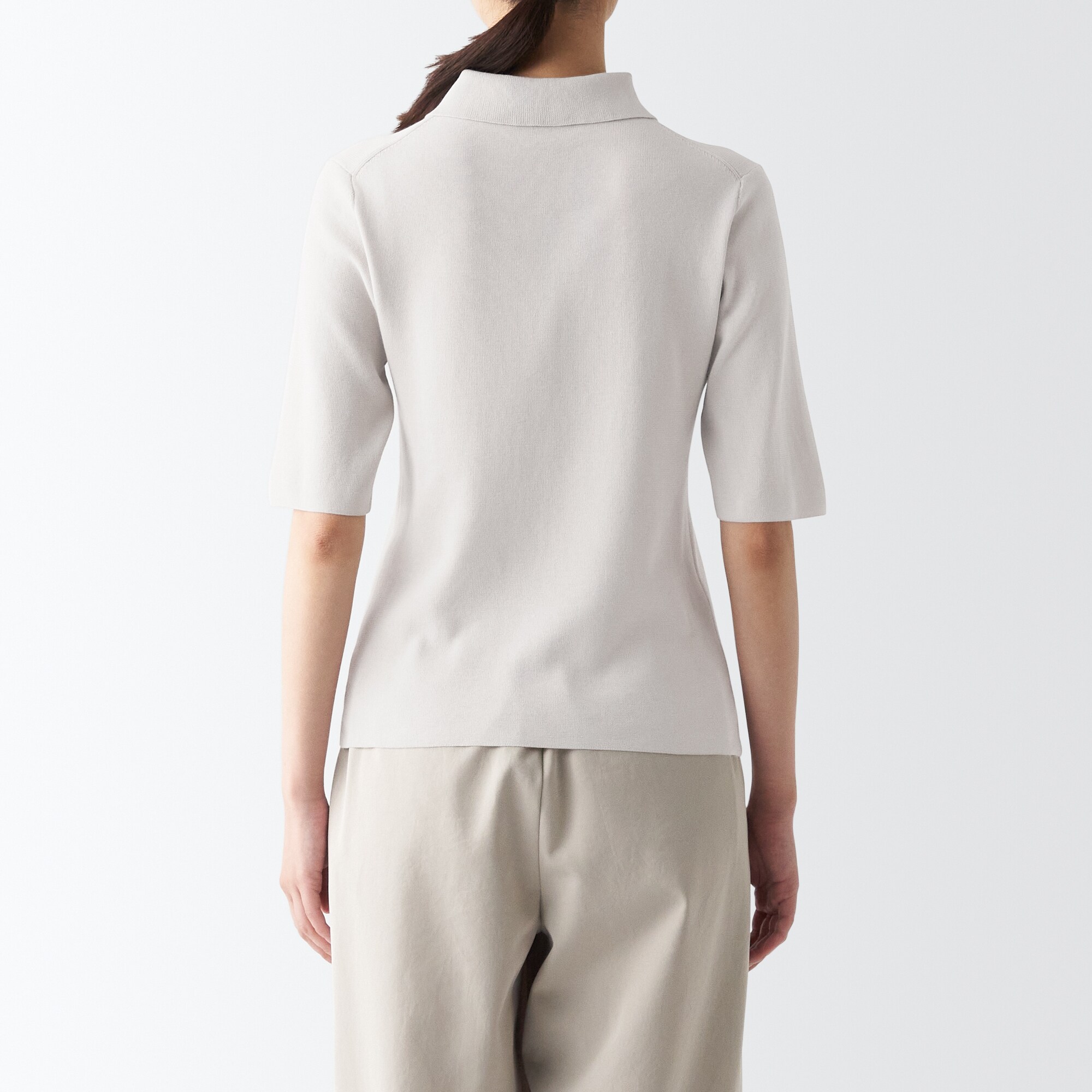 ＵＶカットリブ編み五分袖ポロセーター