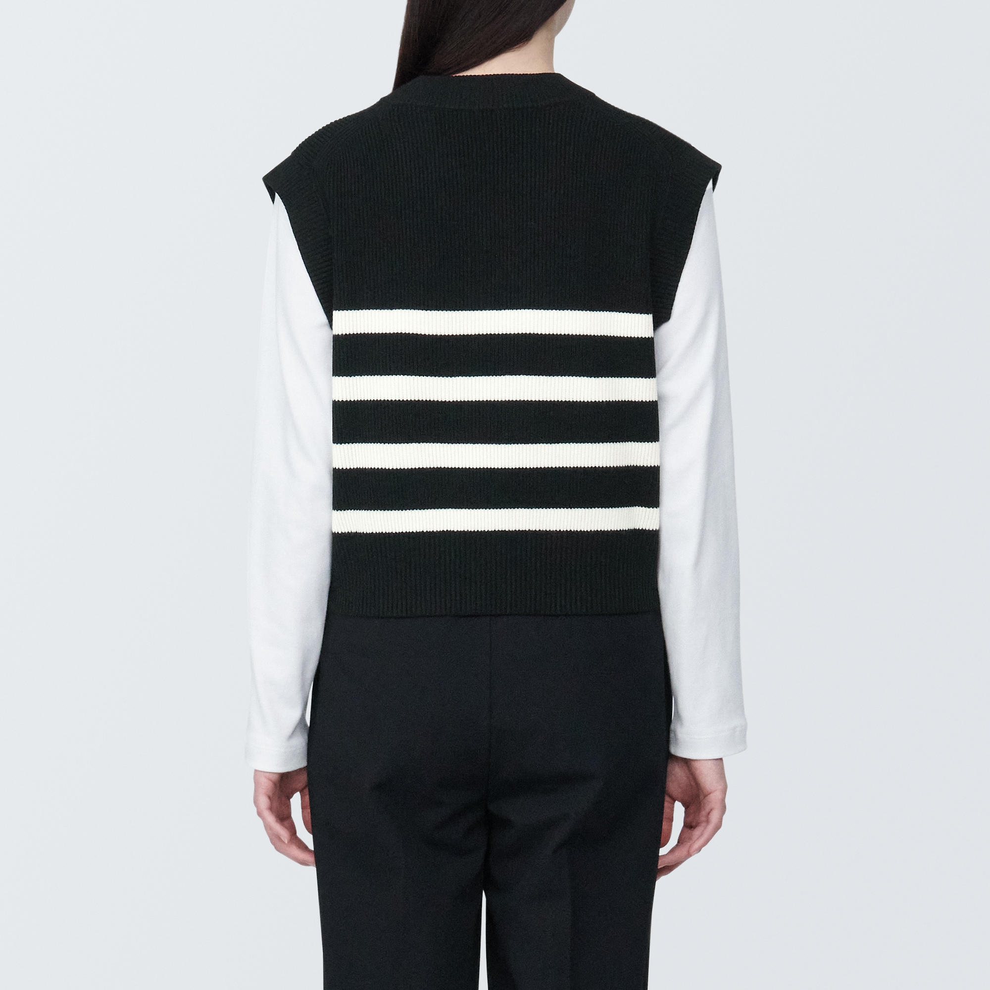 婦人　洗える畦編みショート丈Ｖネックベスト