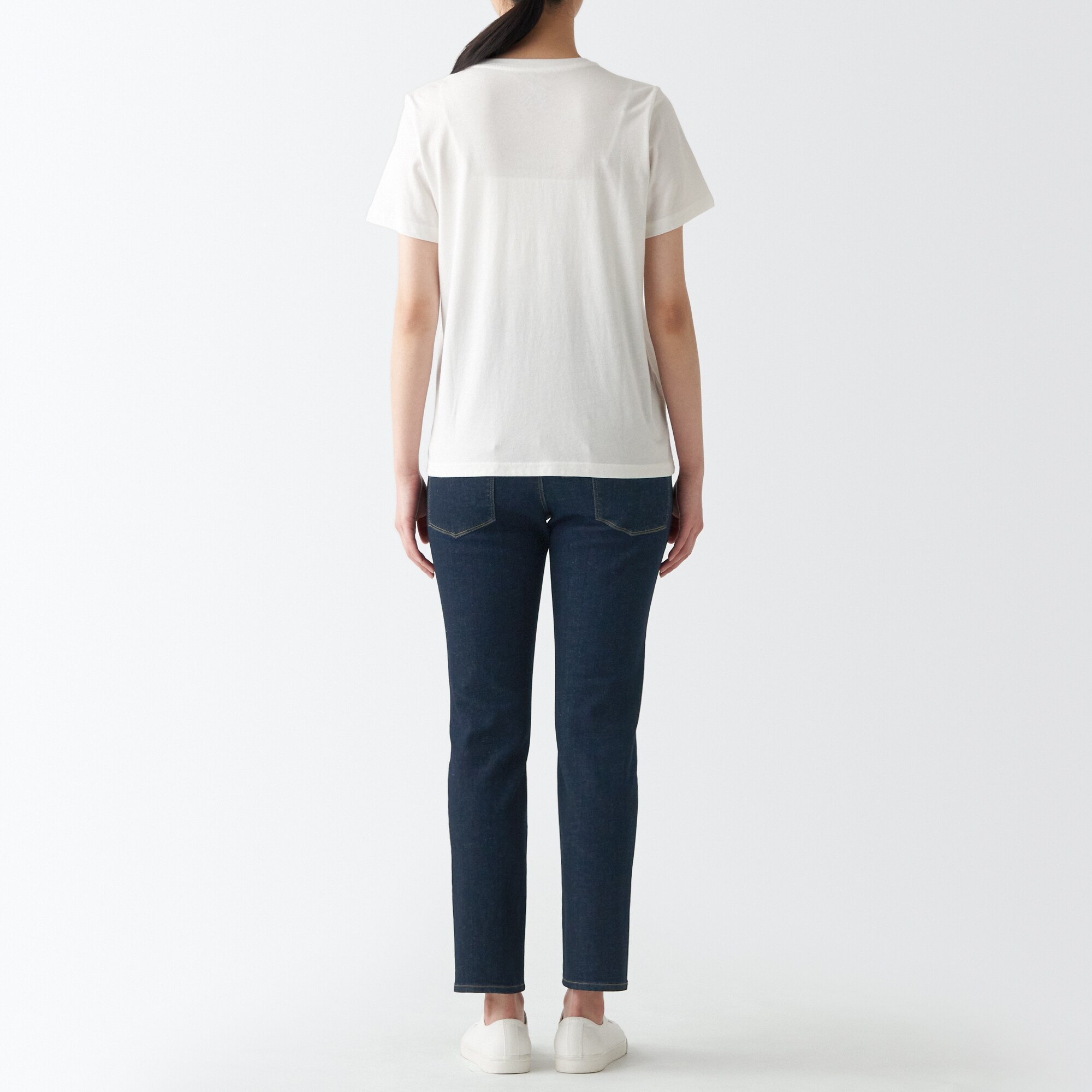 縦横ストレッチデニム産後もはけるスリムストレートパンツ