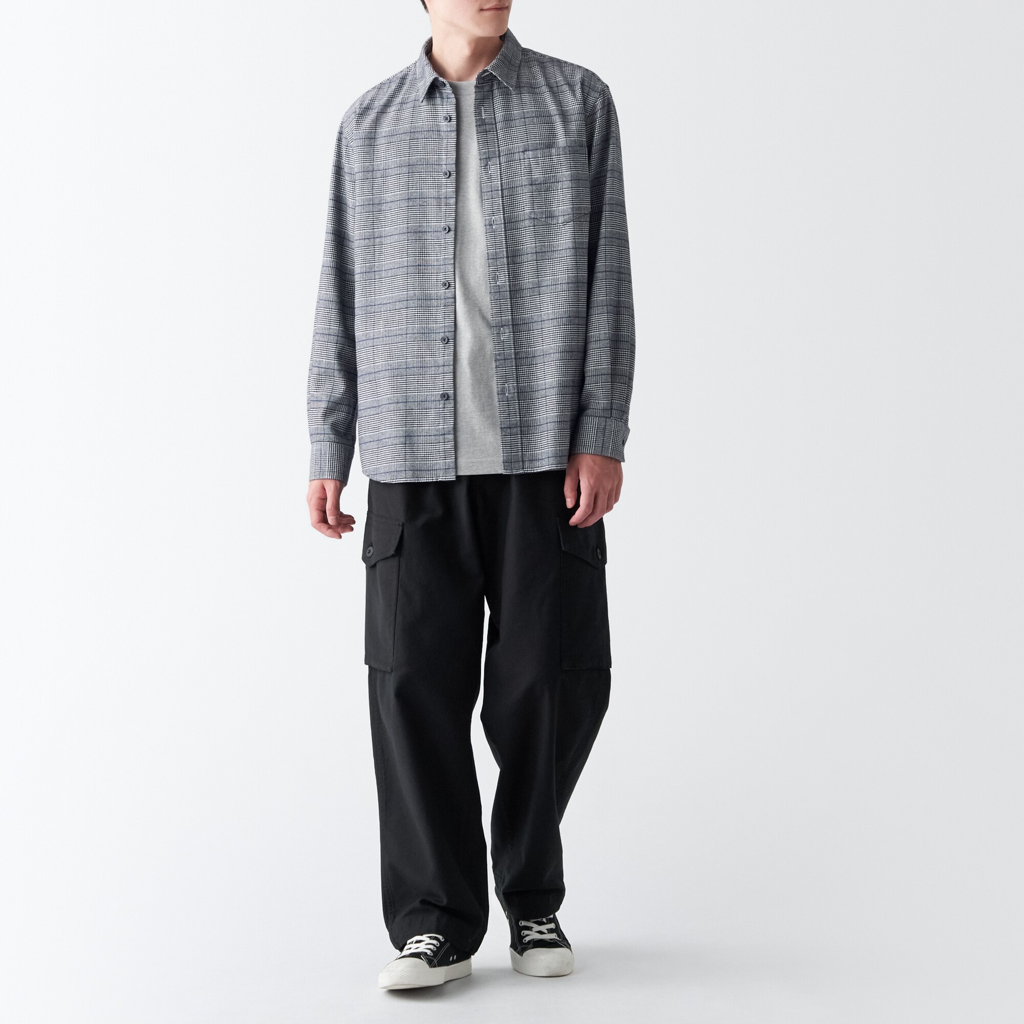 両面起毛フランネル長袖シャツ