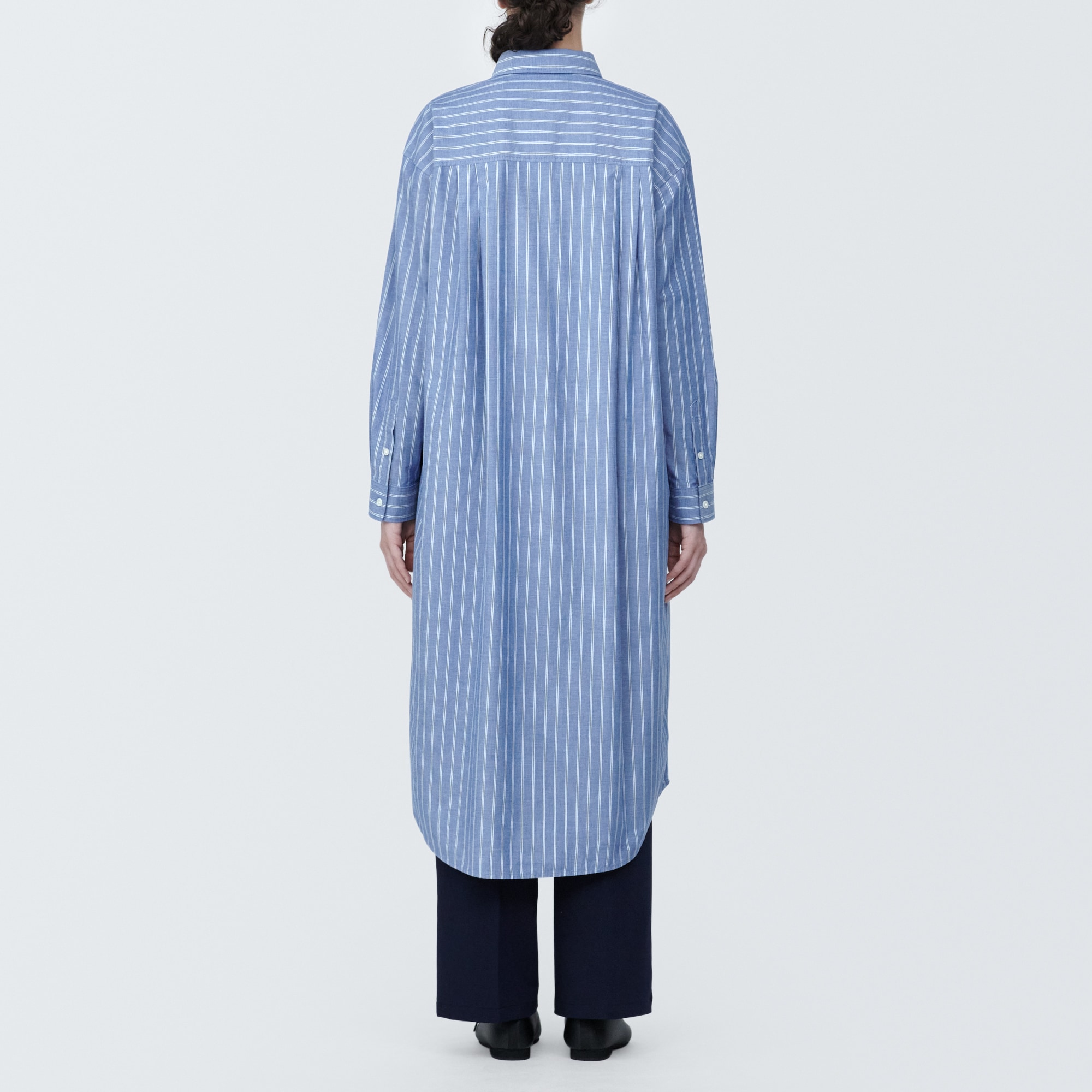 婦人　洗いざらし　ブロードレギュラーカラー長袖ワンピース