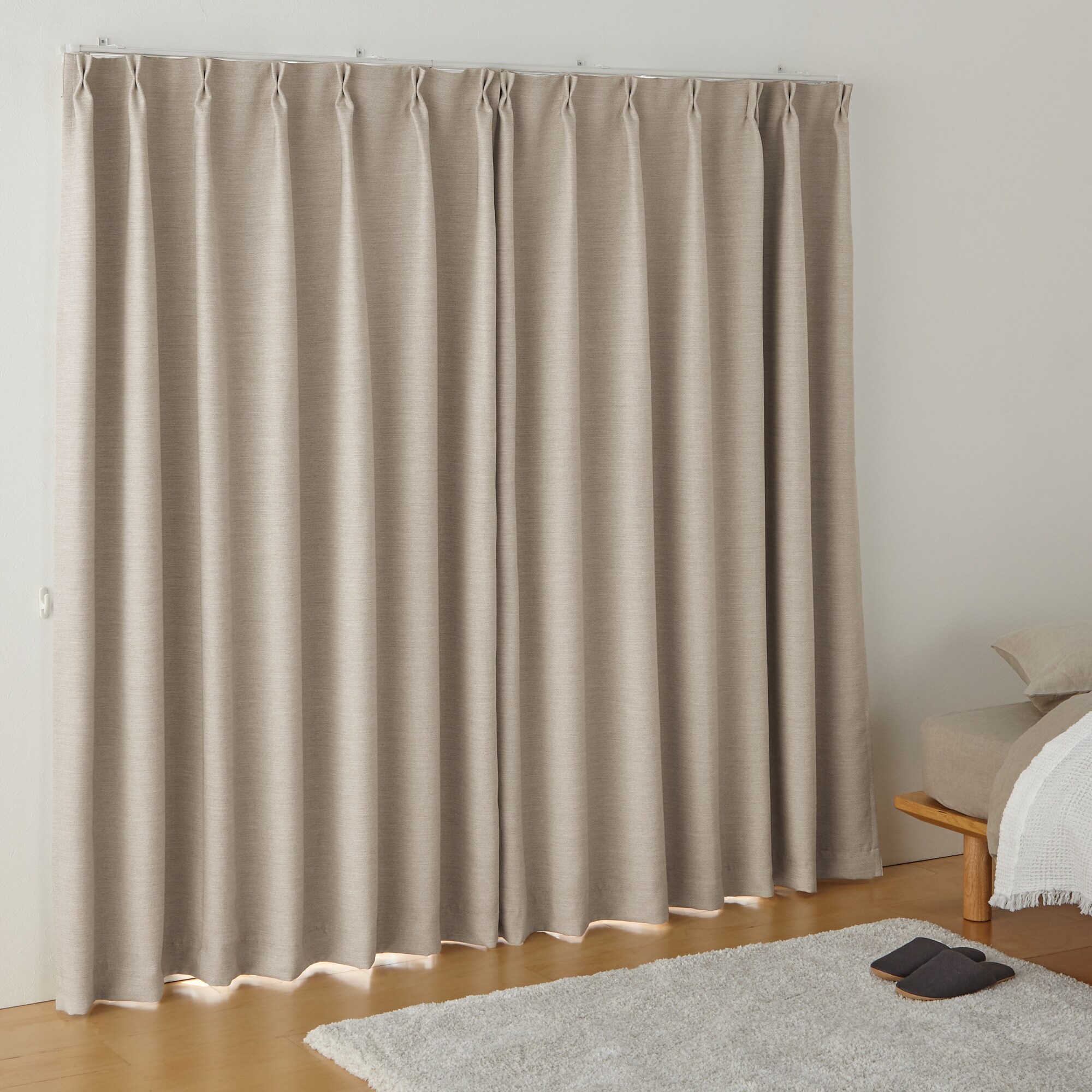 【遮光１級】防炎・遮光性　二重織りプリーツカーテン／ブラウン