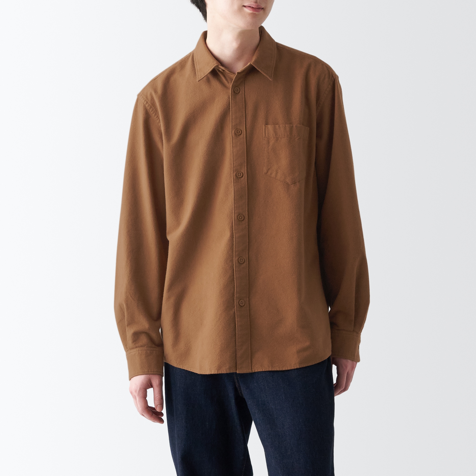 両面起毛フランネル長袖シャツ