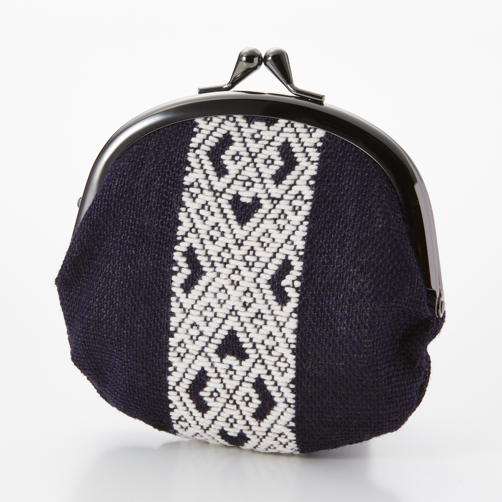 こぎん刺し　丸がま口　紺