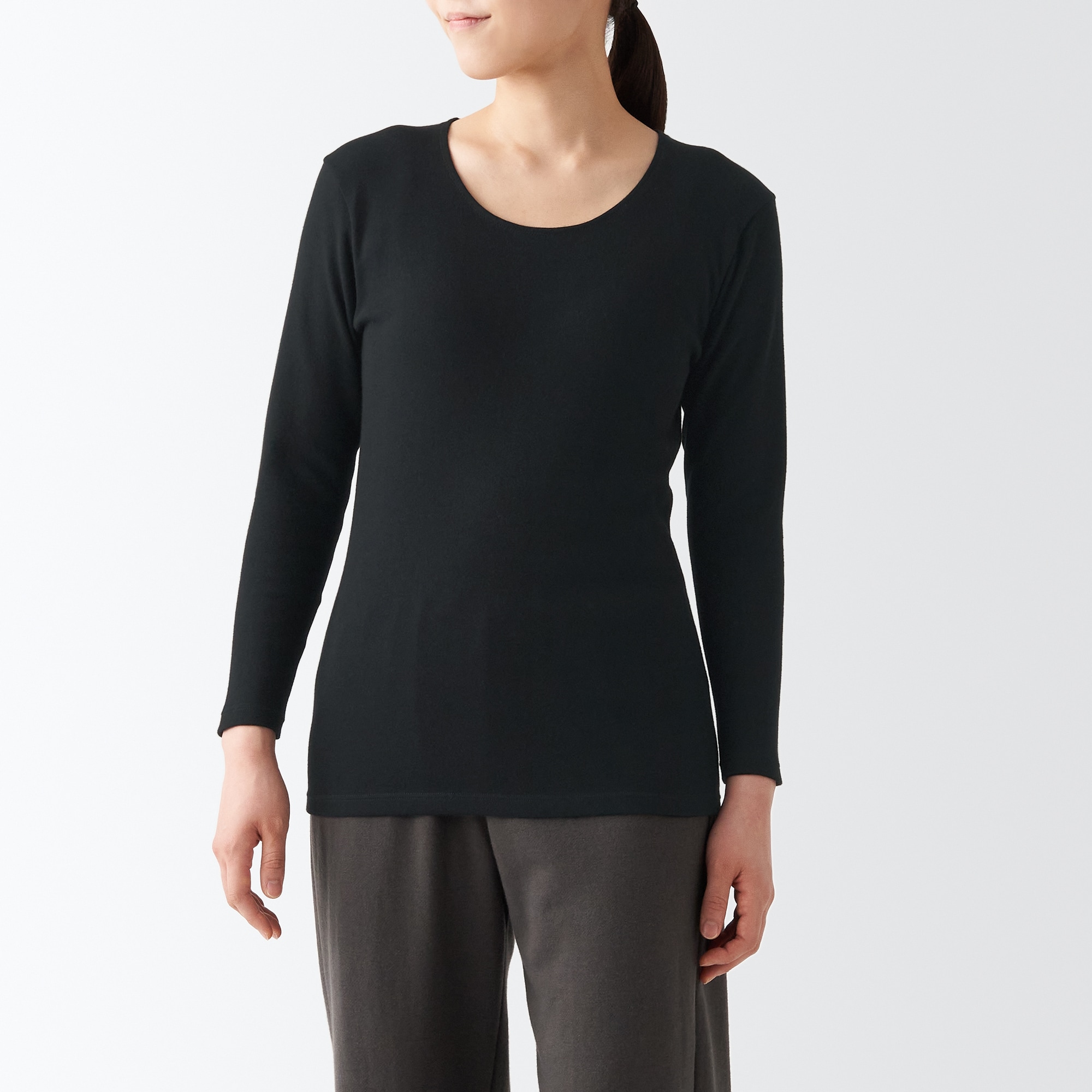 あったか綿　厚手　Ｕネック八分袖Ｔシャツ