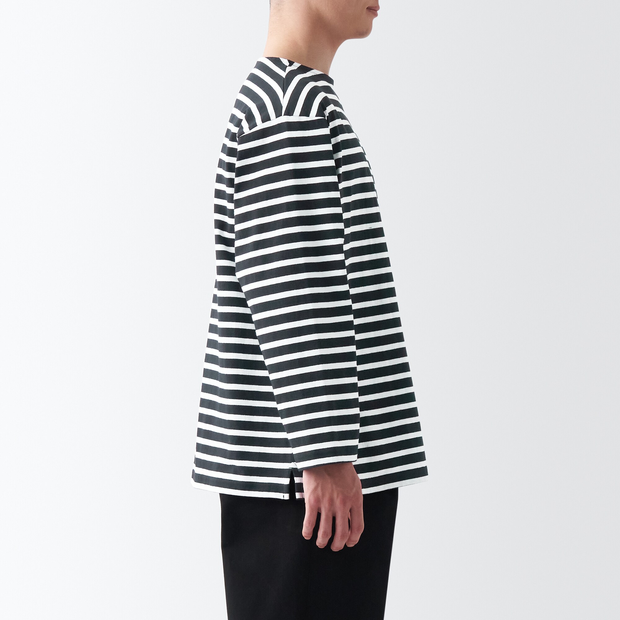 洗いざらし太番手ボートネック九分袖Ｔシャツ