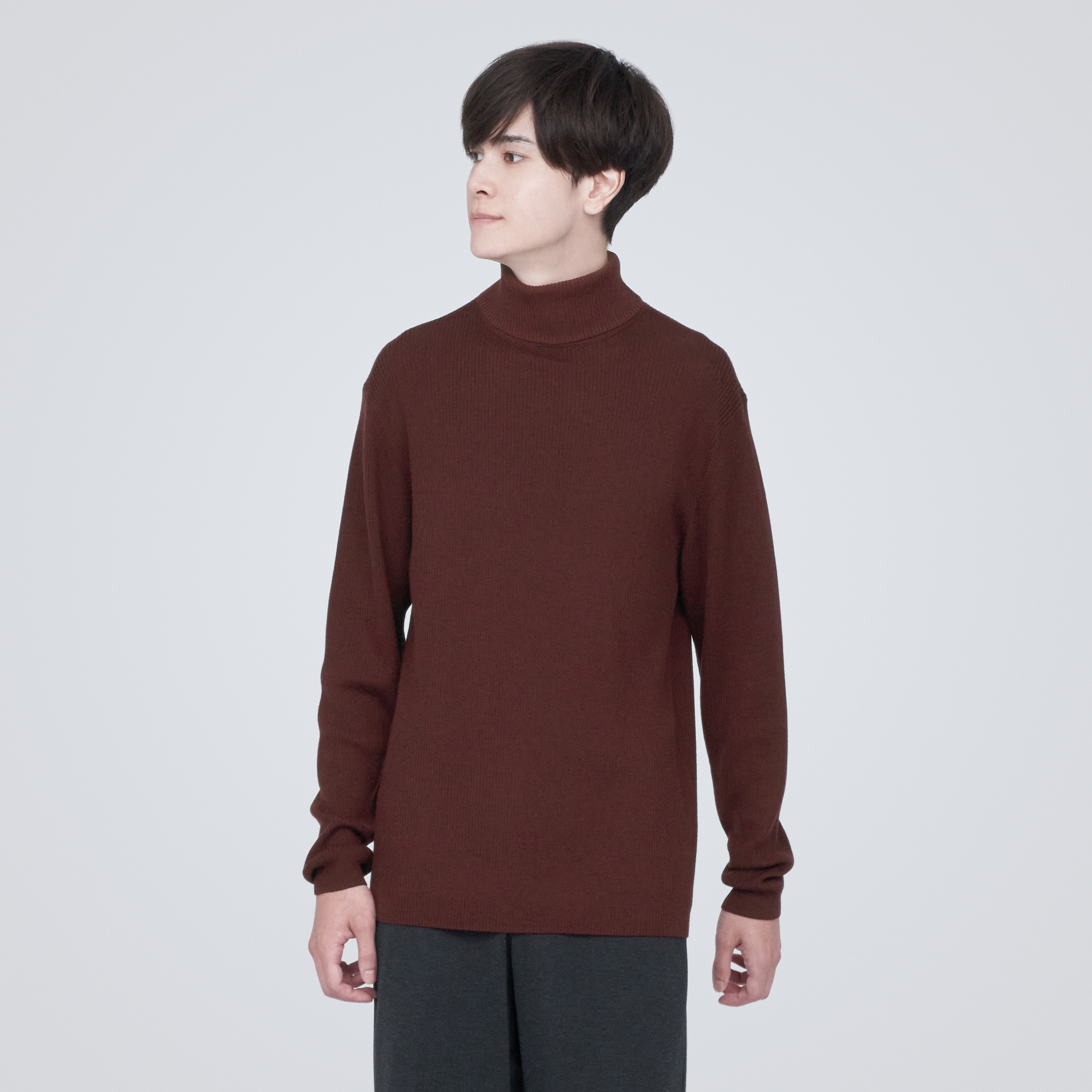 洗えるウールリブタートルネックセーター