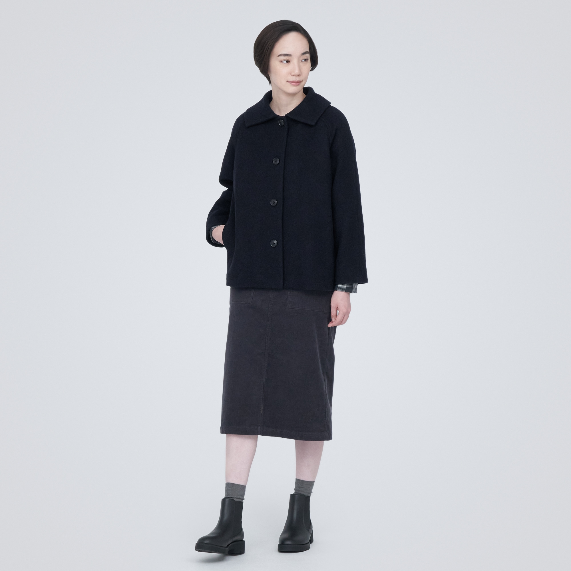 再生ウール混ショートコート