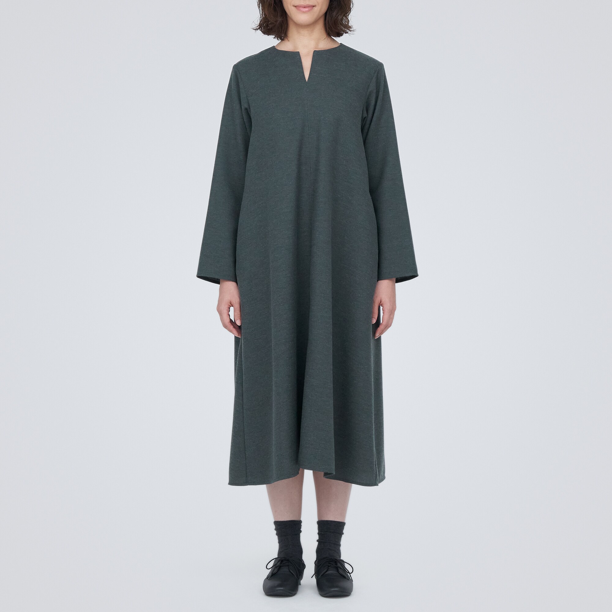 起毛キーネック長袖ワンピース