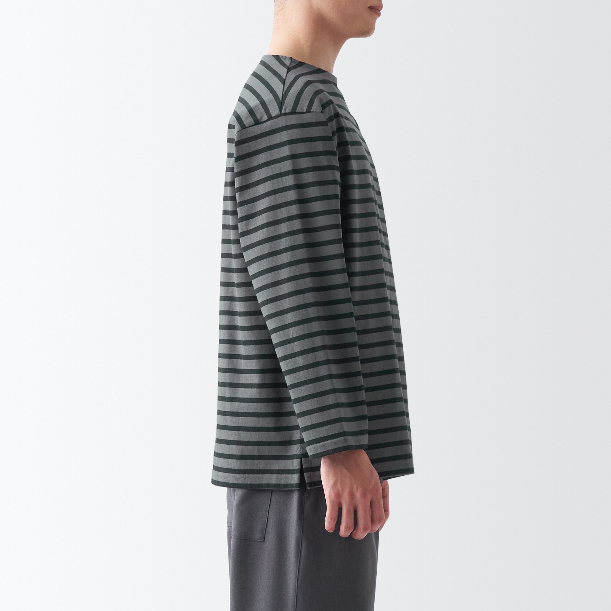 洗いざらし太番手ボートネック九分袖Ｔシャツ