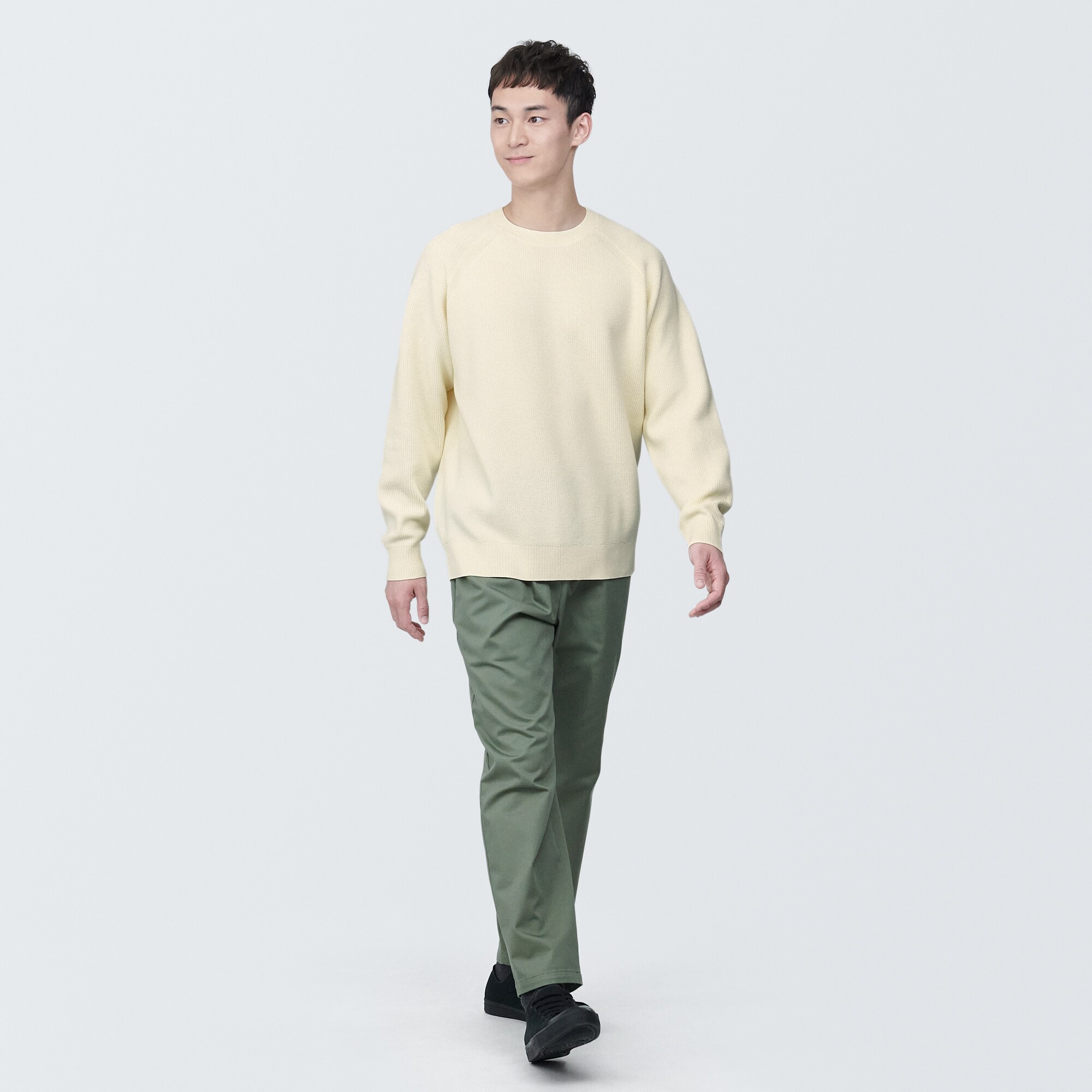 紳士　洗える畦編みクルーネックセーター