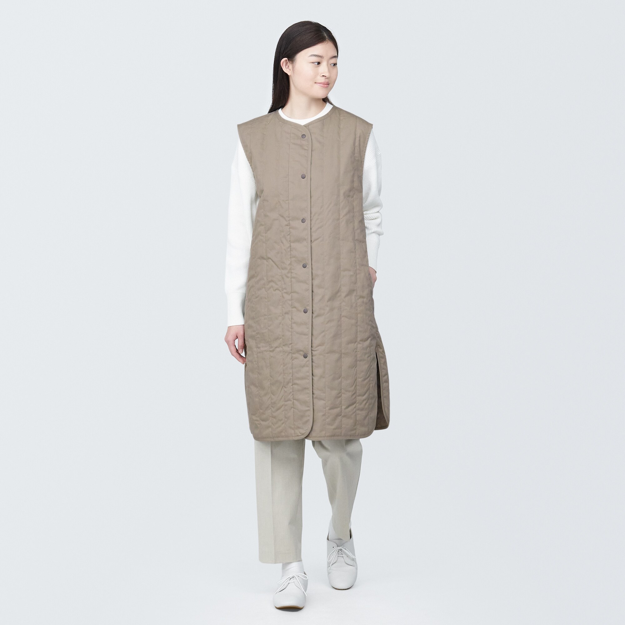 婦人　木の実から作ったカポック混中わたロングジレ