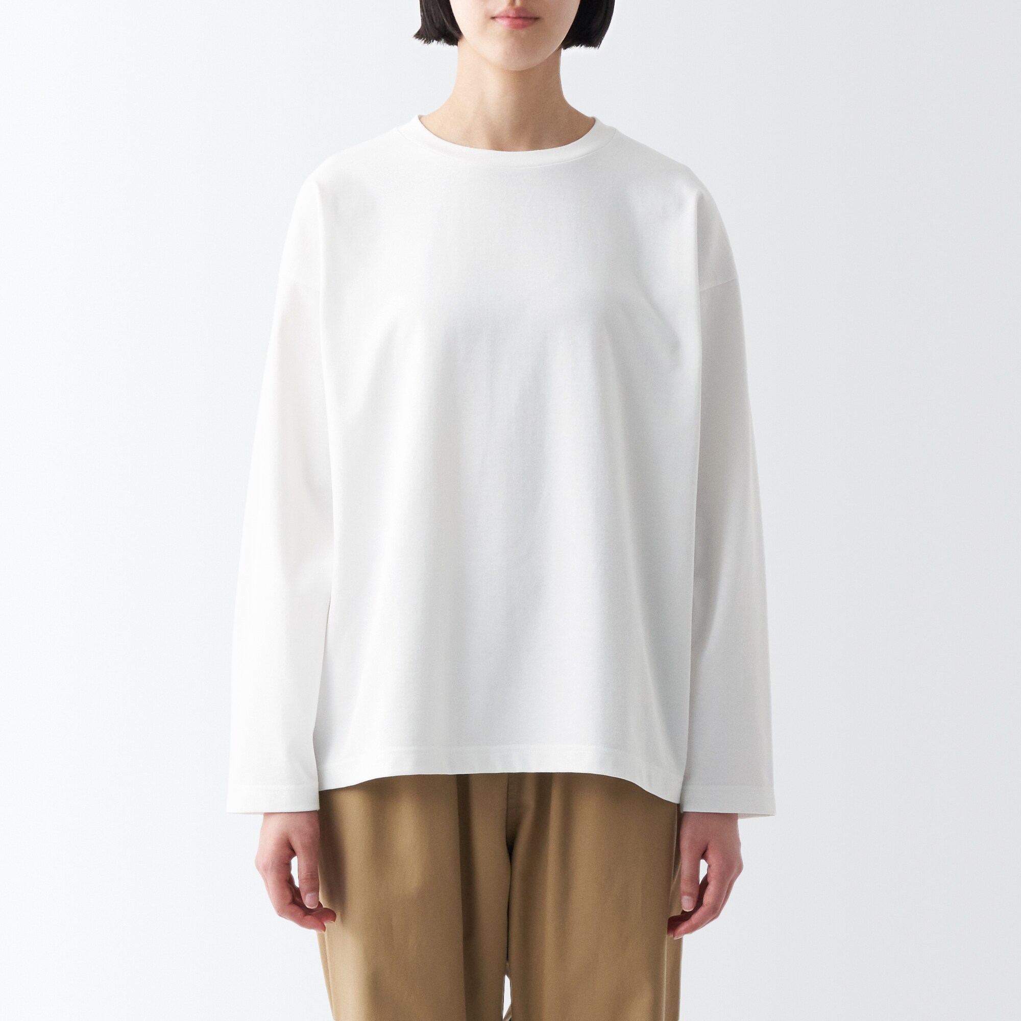 天竺編みクルーネック長袖Ｔシャツ