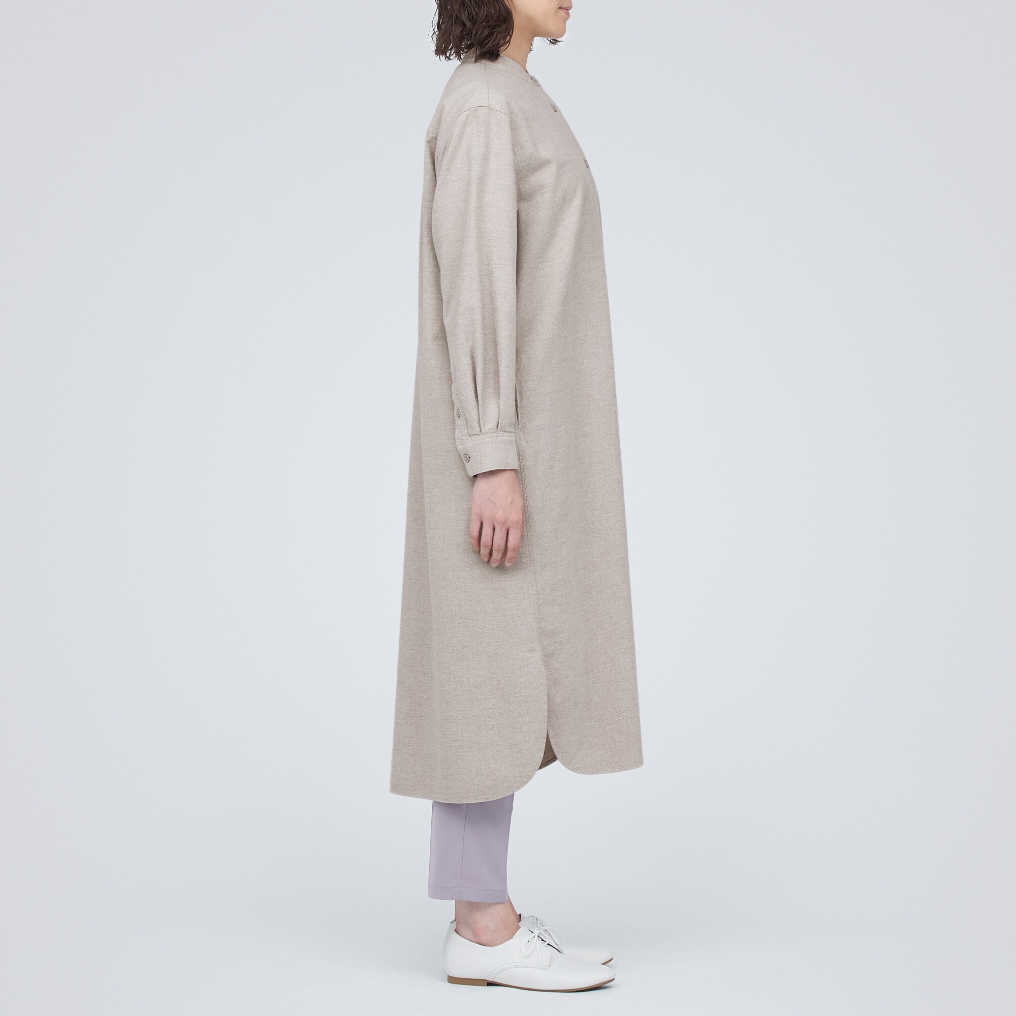 両面起毛フランネルスタンドカラーシャツワンピース