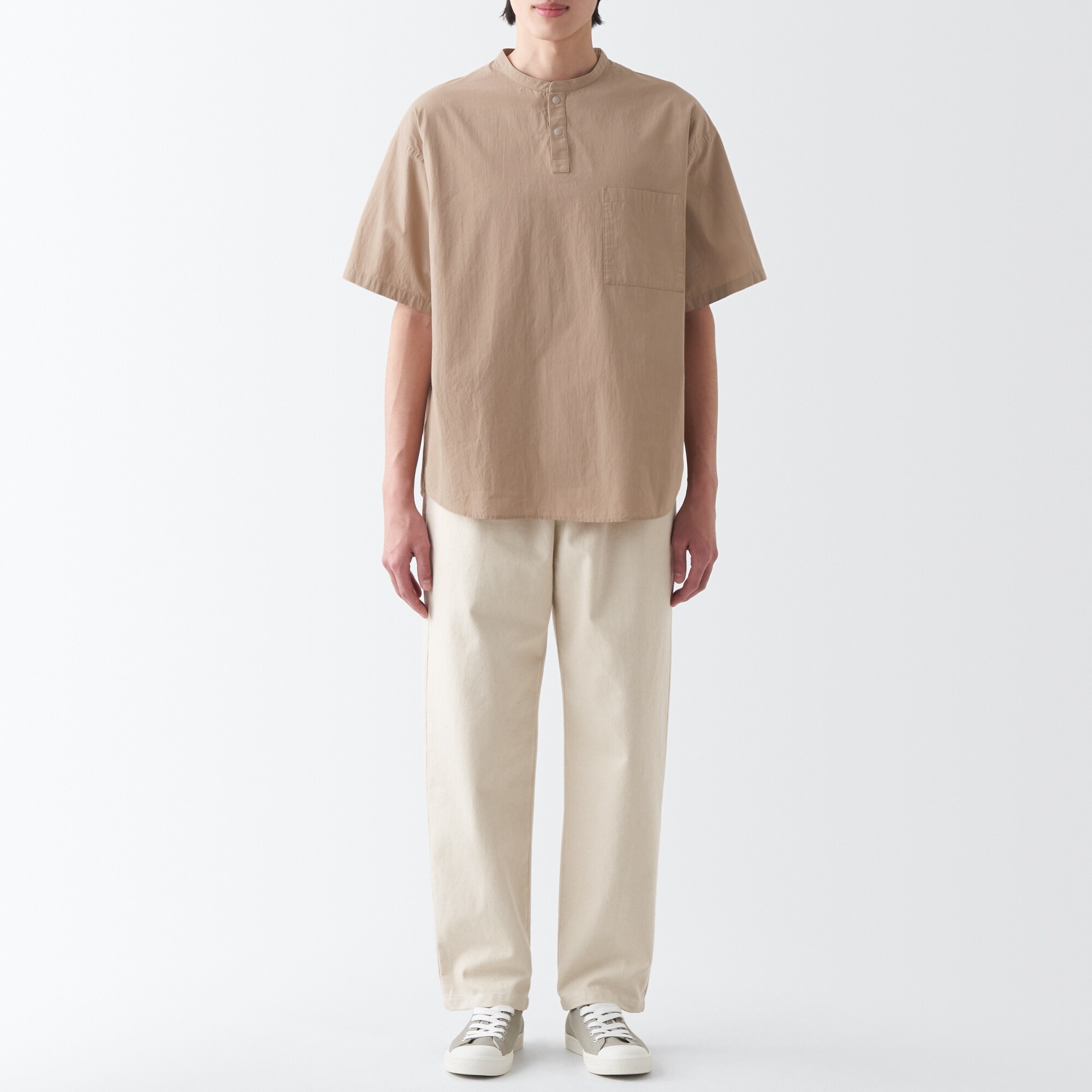 涼感ヘンリーネック半袖布帛Ｔシャツ