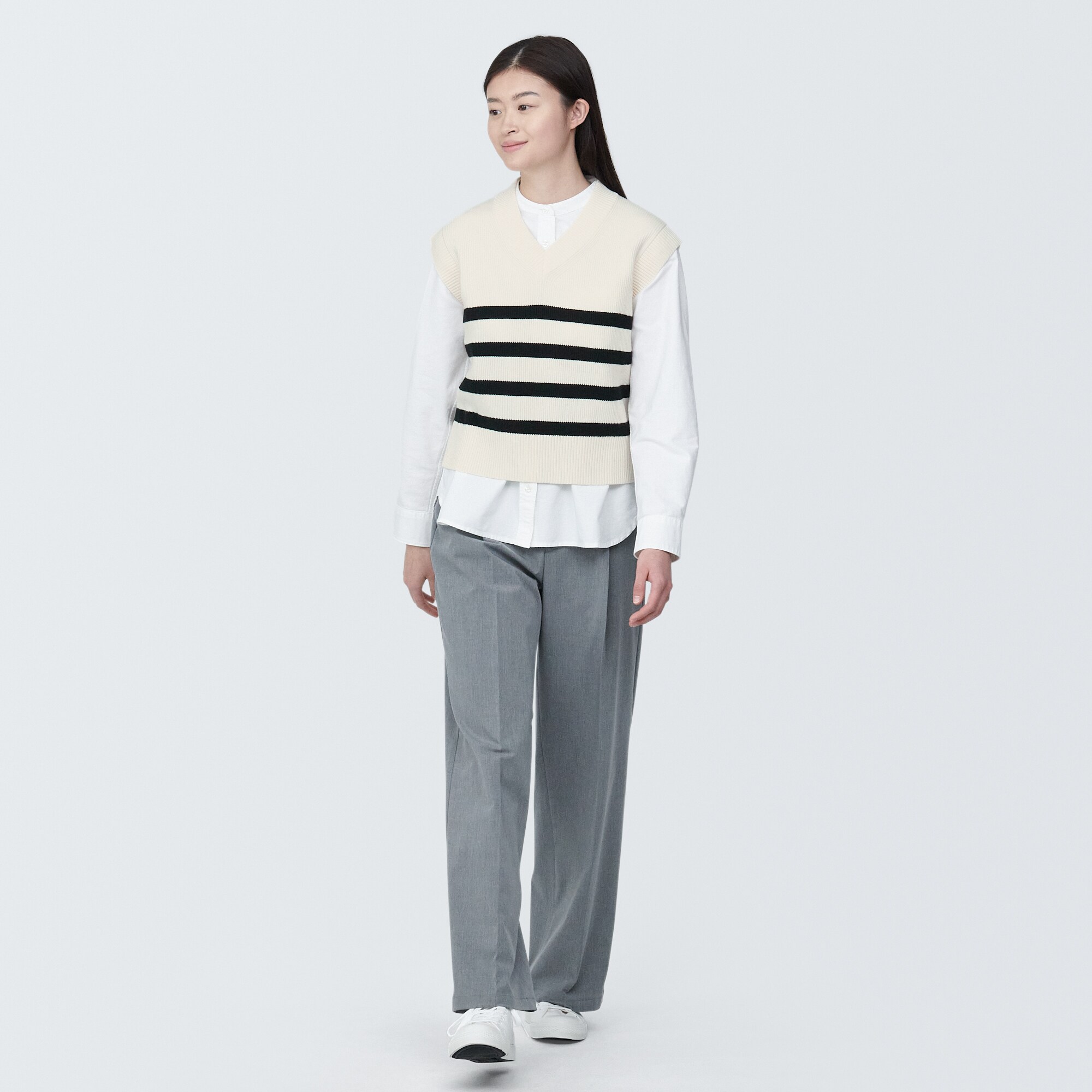 婦人　洗える畦編みショート丈Ｖネックベスト