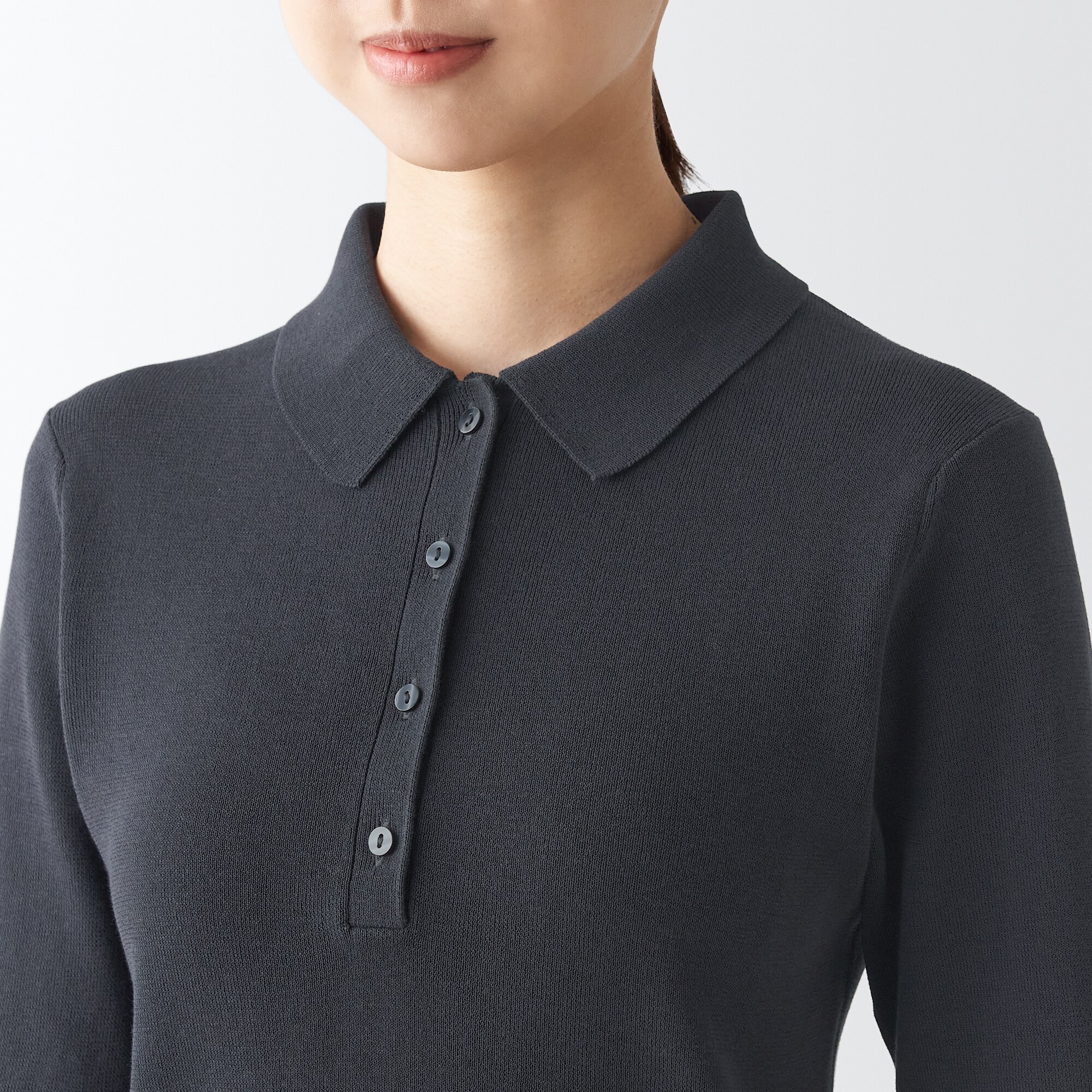 ＵＶカットリブ編み五分袖ポロセーター