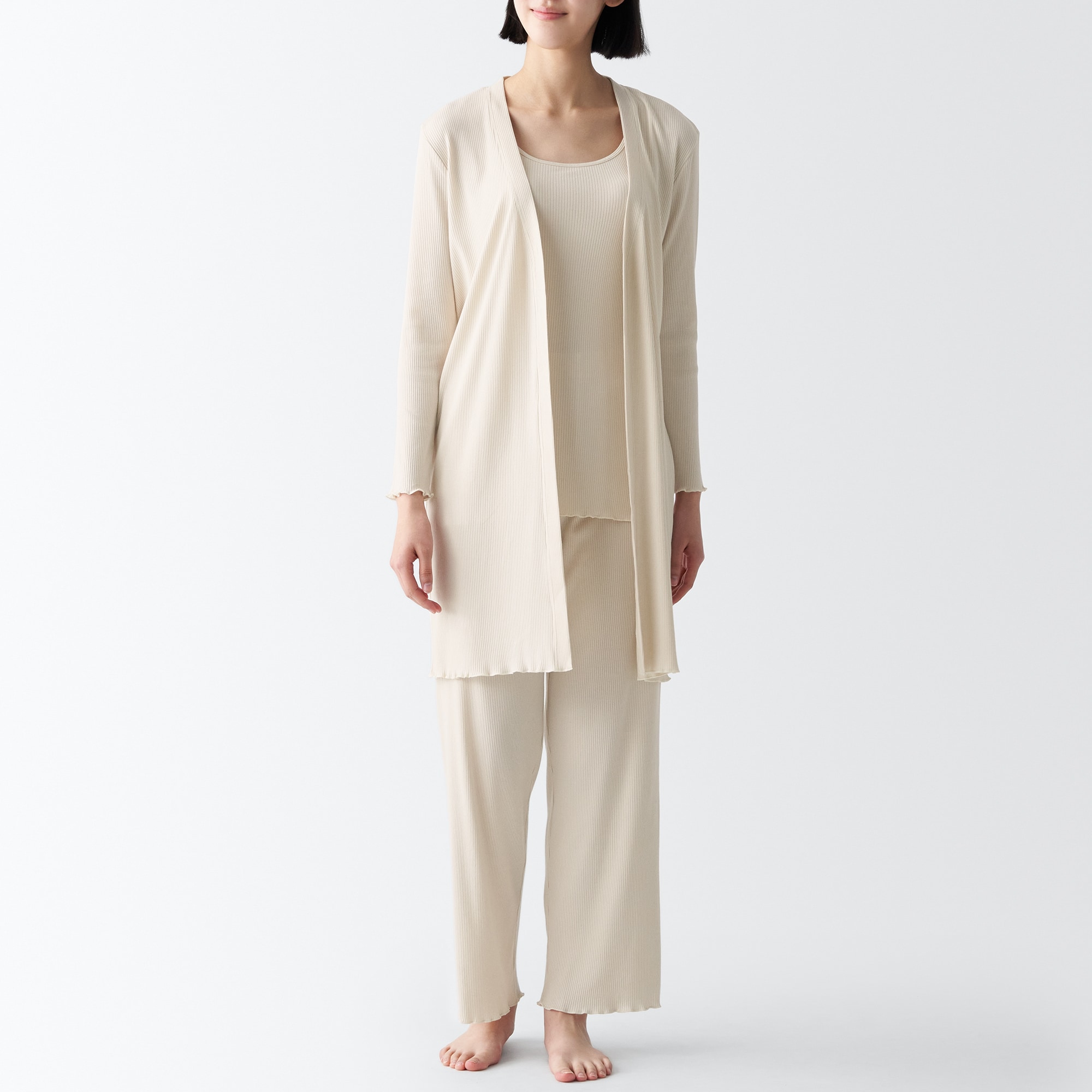 なめらかリブ　ロングカーディガン