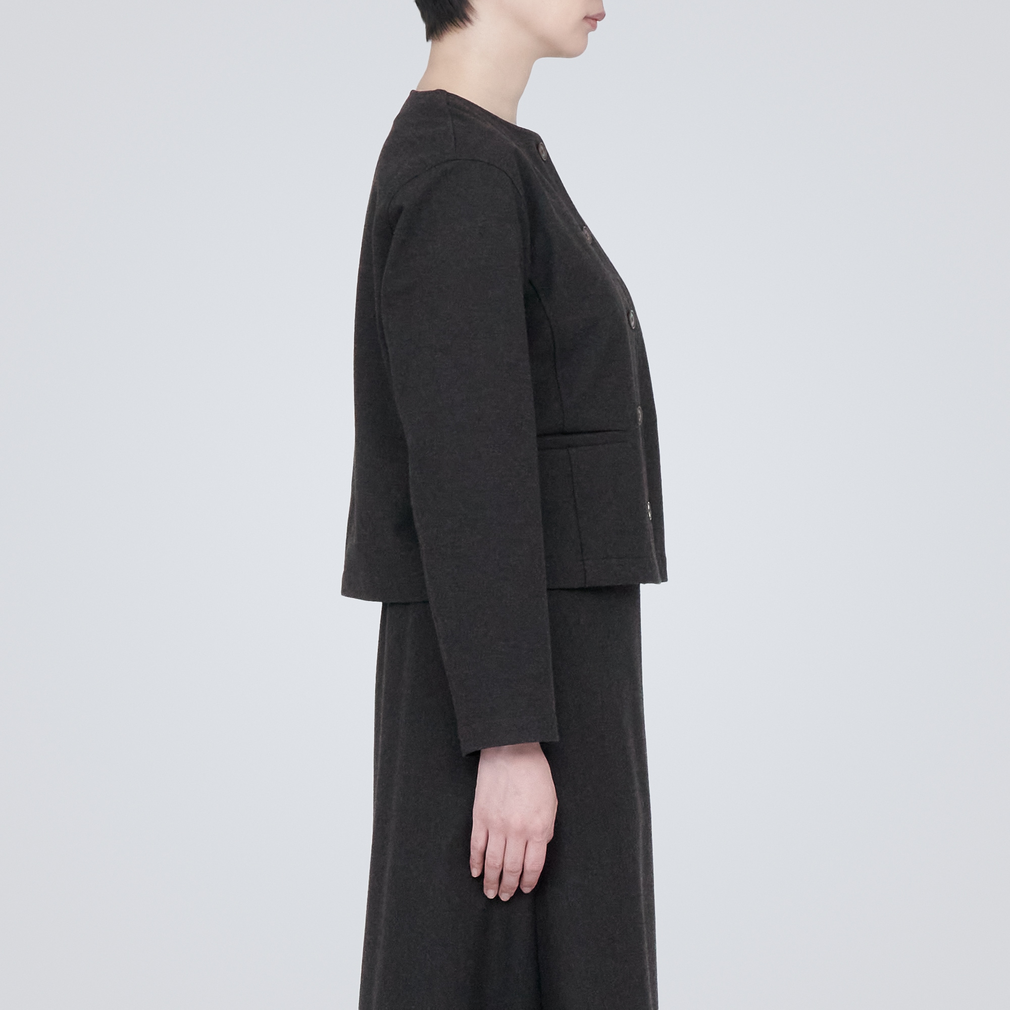 ストレッチ起毛ノーカラージャケット