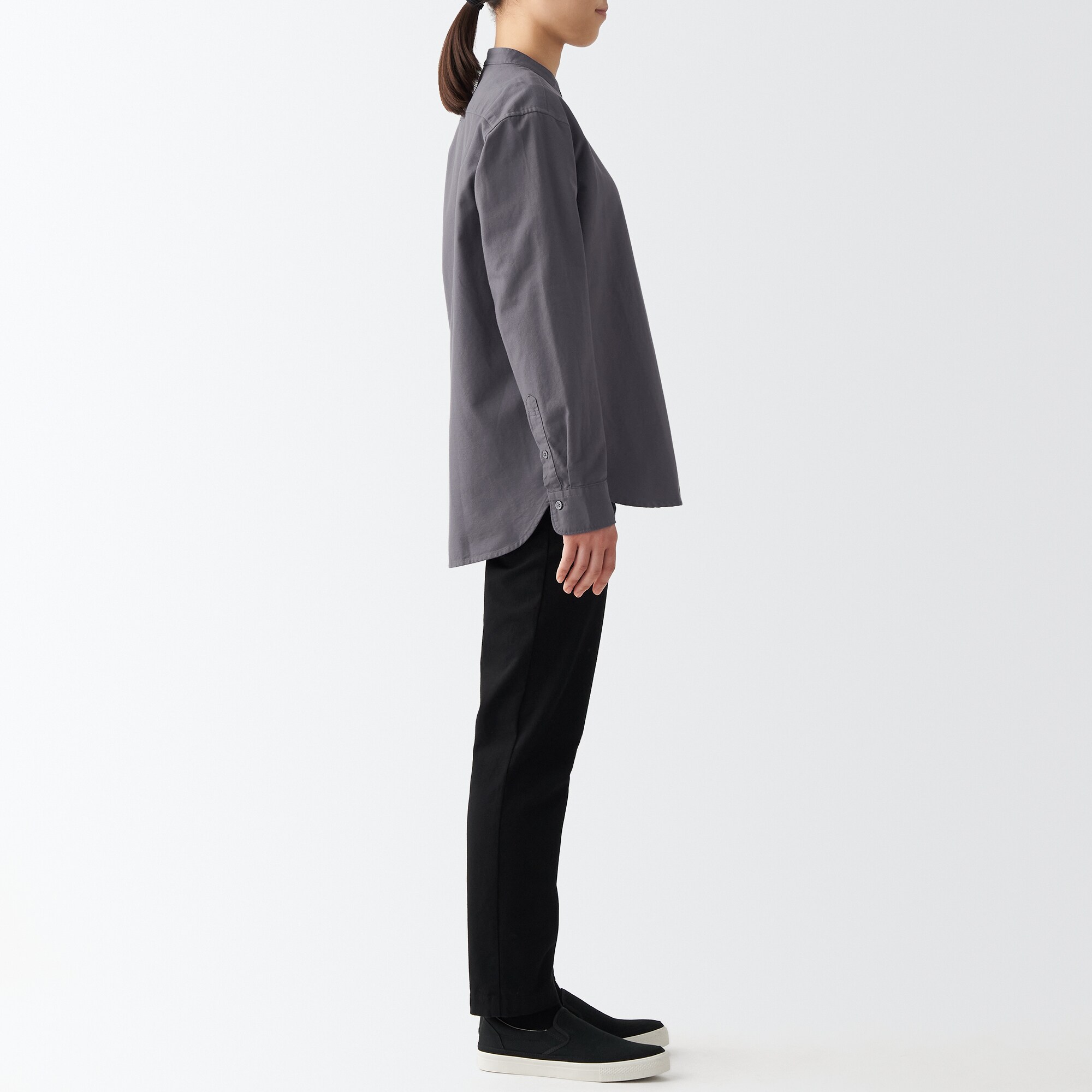 洗いざらしオックススタンドカラーシャツ