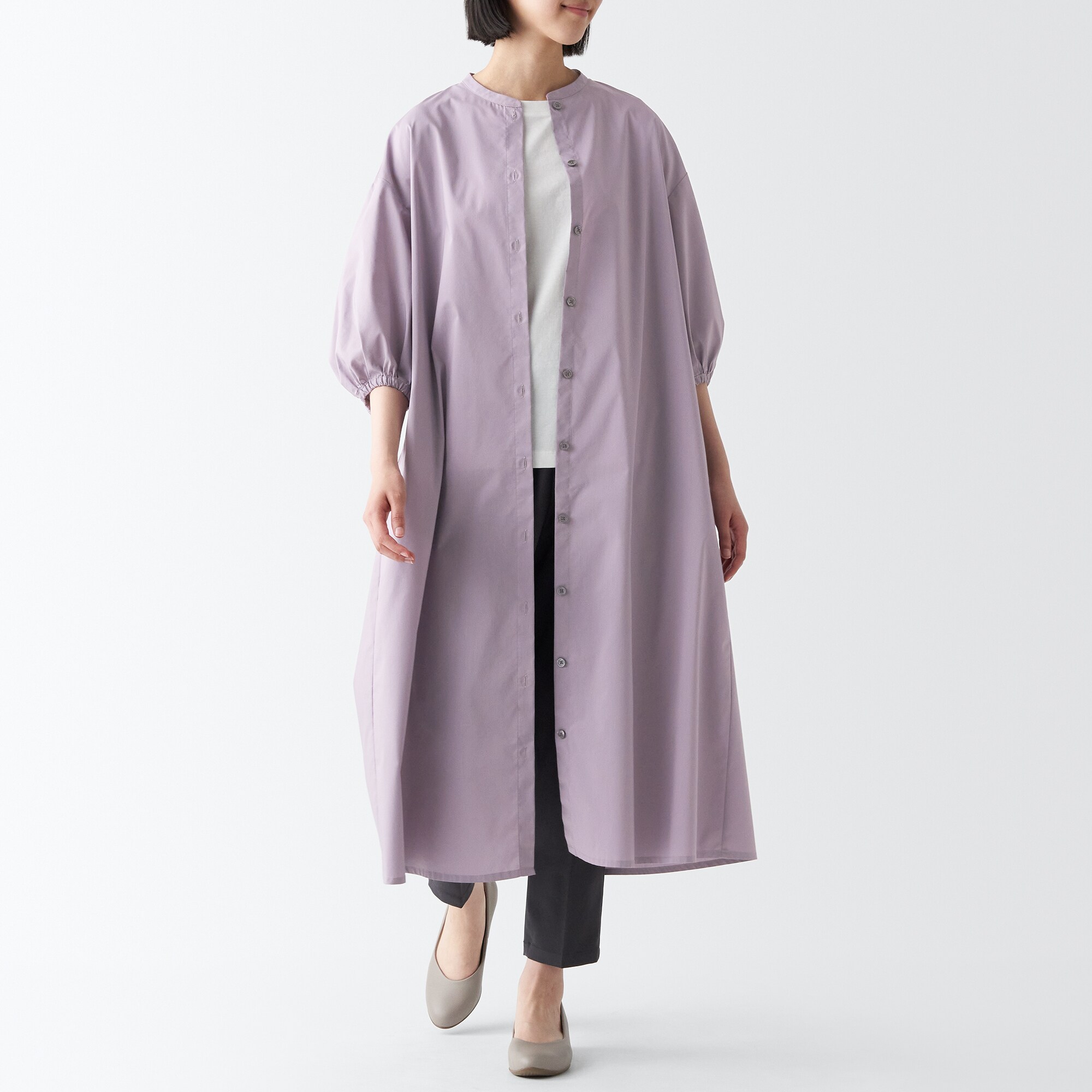 乾きやすいブロード七分袖ワンピース