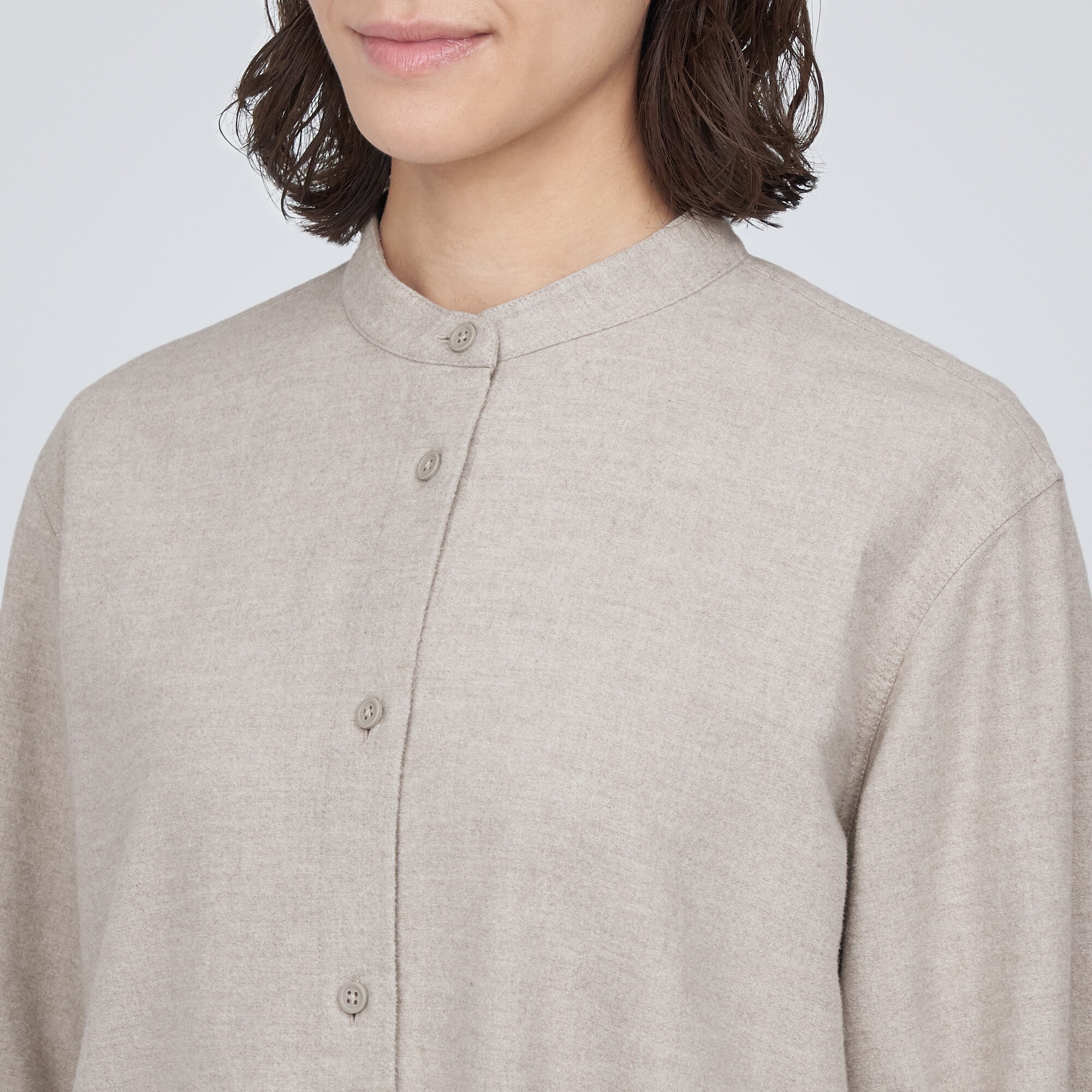 両面起毛フランネルスタンドカラーシャツワンピース