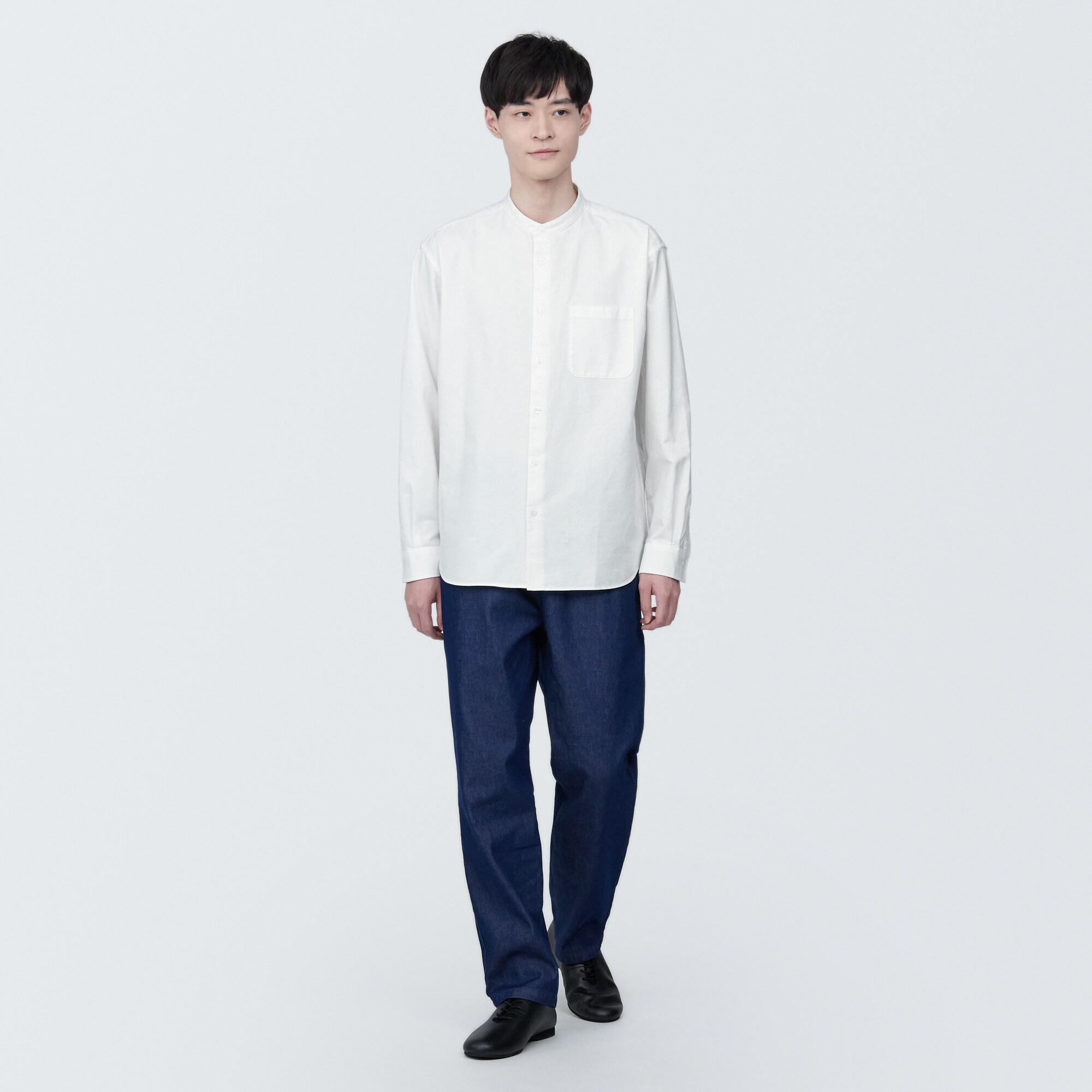 紳士　洗いざらしオックススタンドカラー長袖シャツ