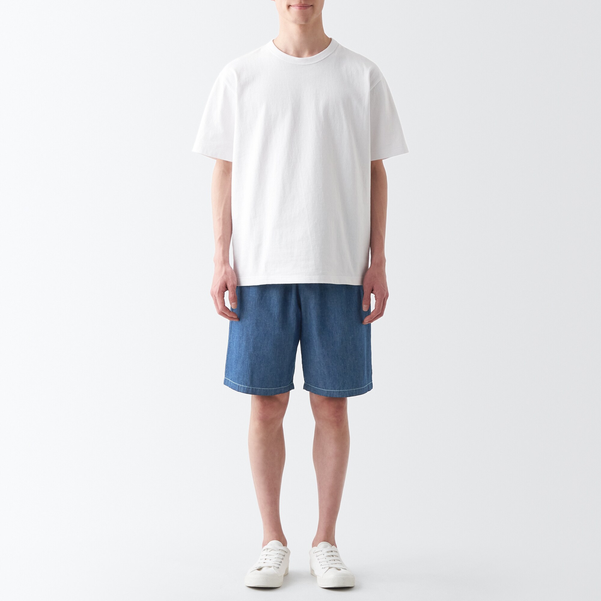 シャンブレーイージーショートパンツ　インディゴ