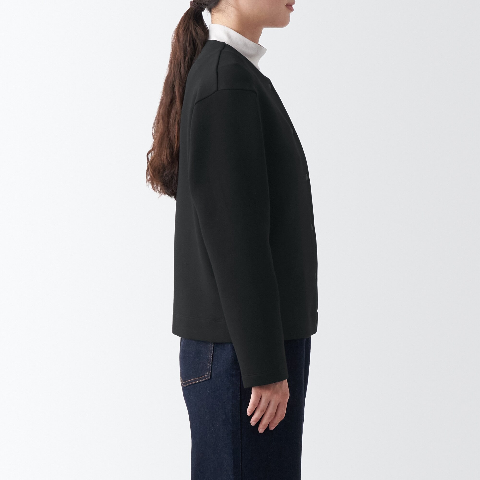 婦人　二重編みクルーネックスウェットカーディガン