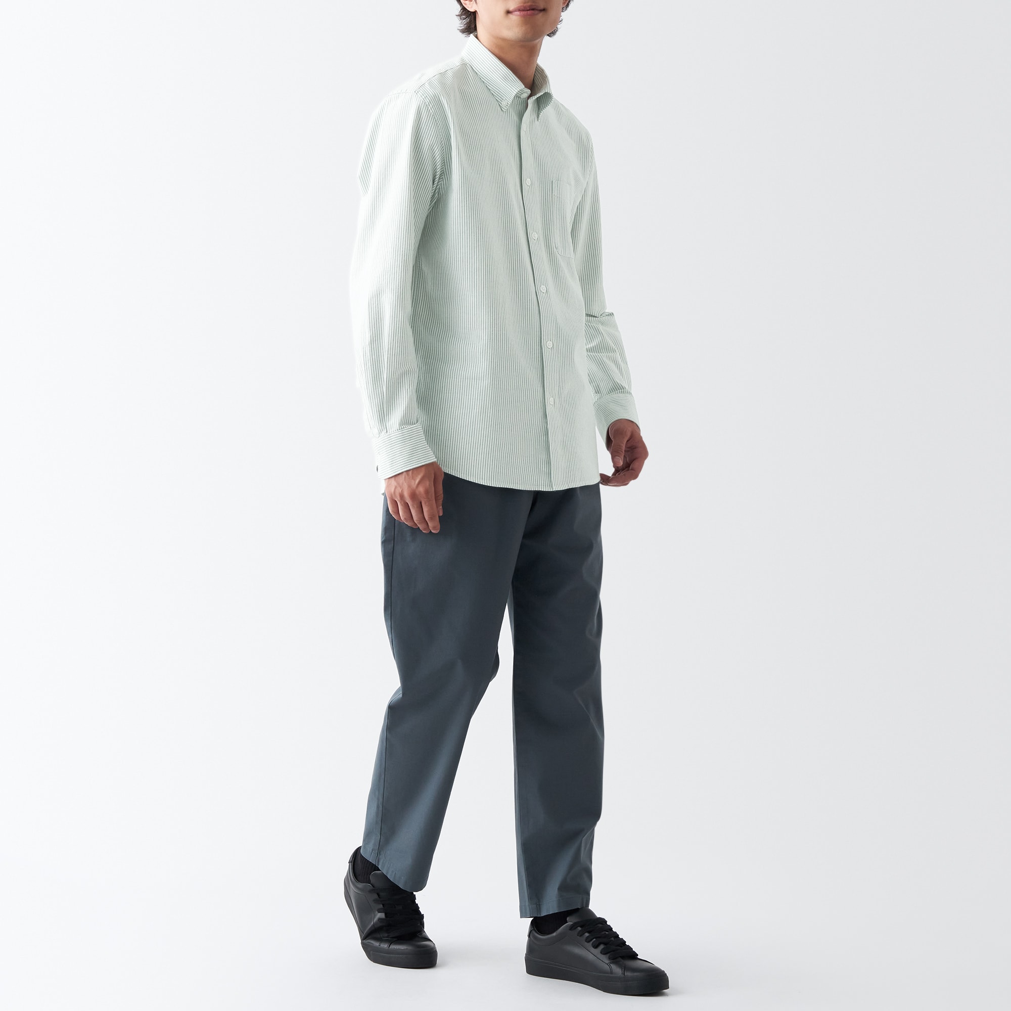 【新仕様・ハンガーループなし】洗いざらしオックスボタンダウン長袖シャツ