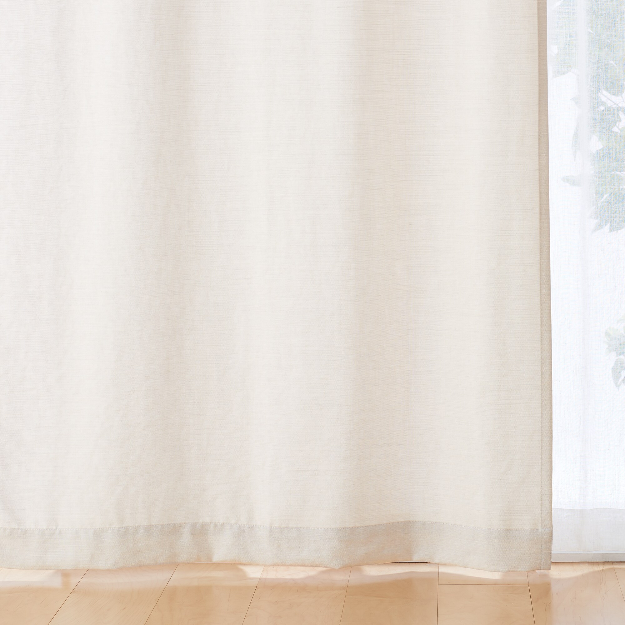 ポリエステルななこ織麻調ノンプリーツカーテン／ライトベージュ