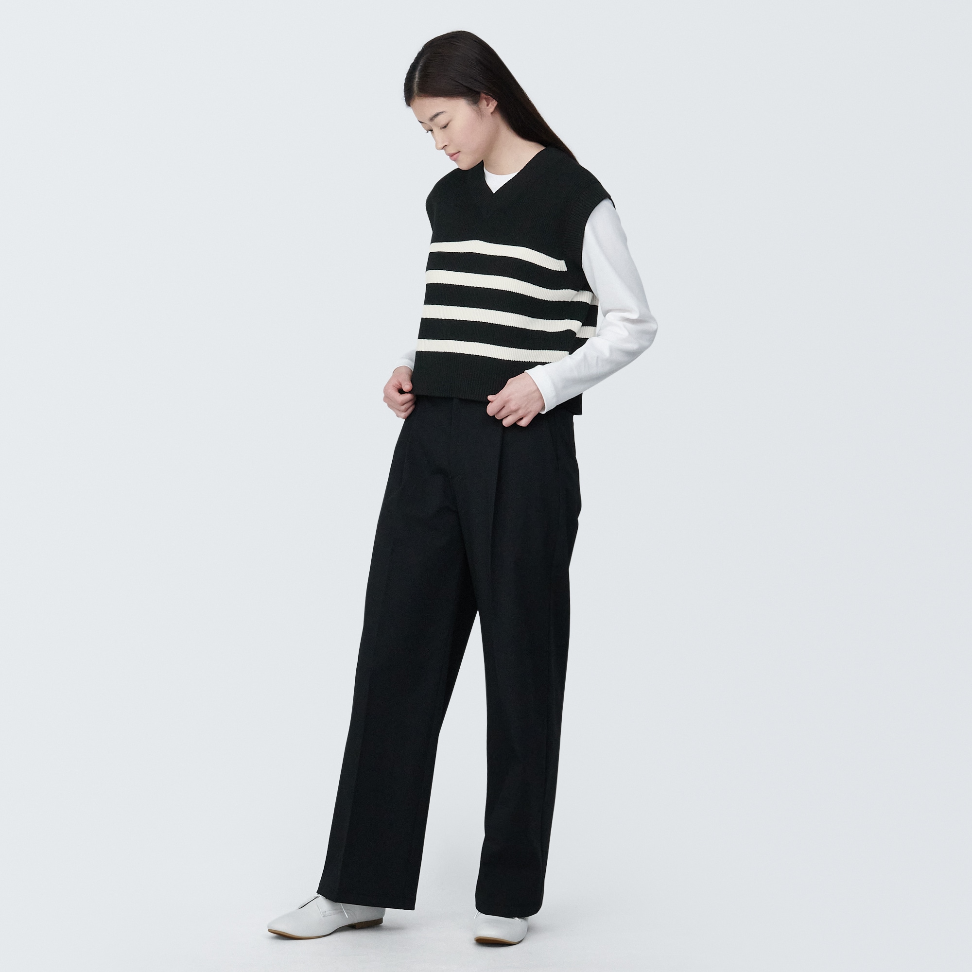 婦人　洗える畦編みショート丈Ｖネックベスト