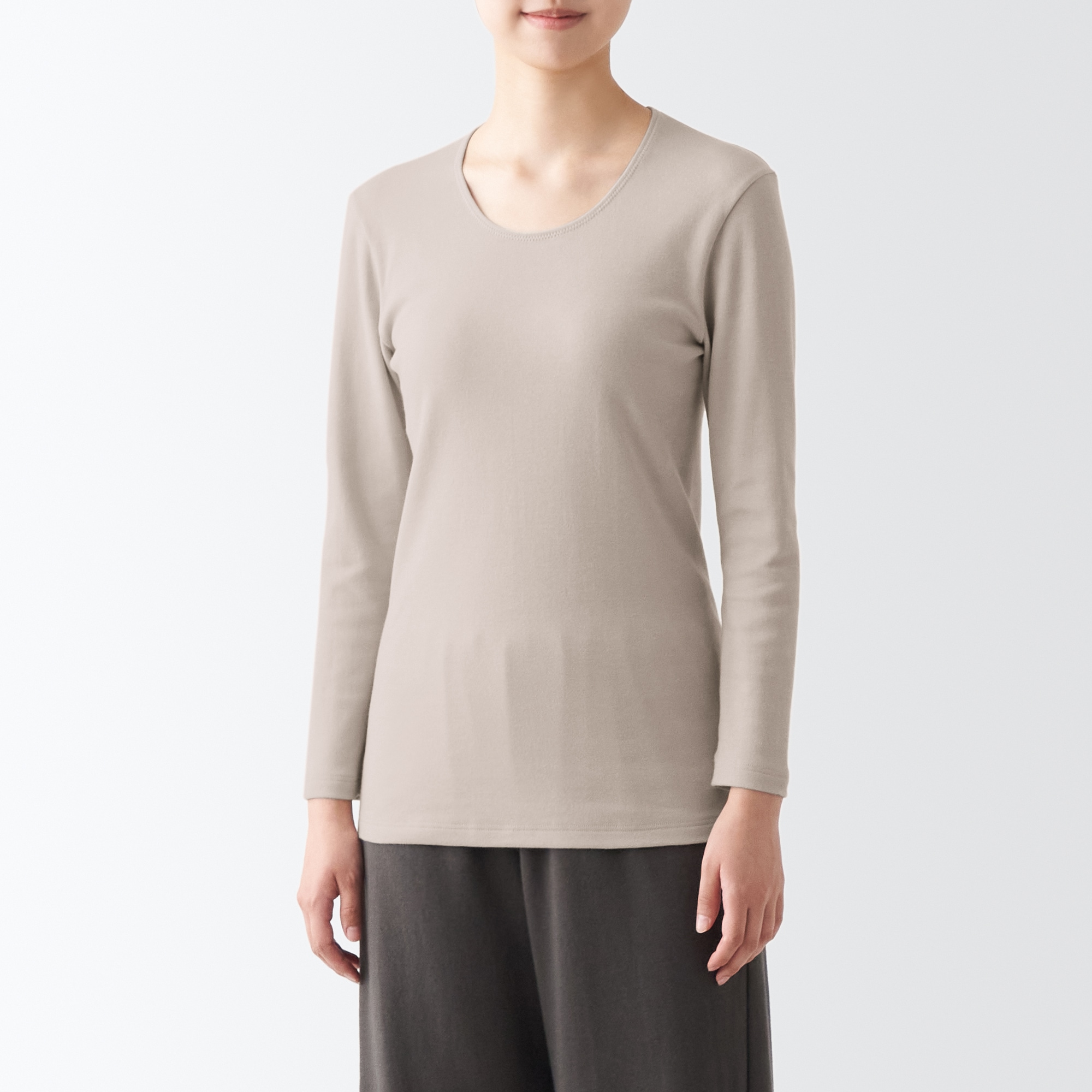 あったか綿　厚手　Ｕネック八分袖Ｔシャツ