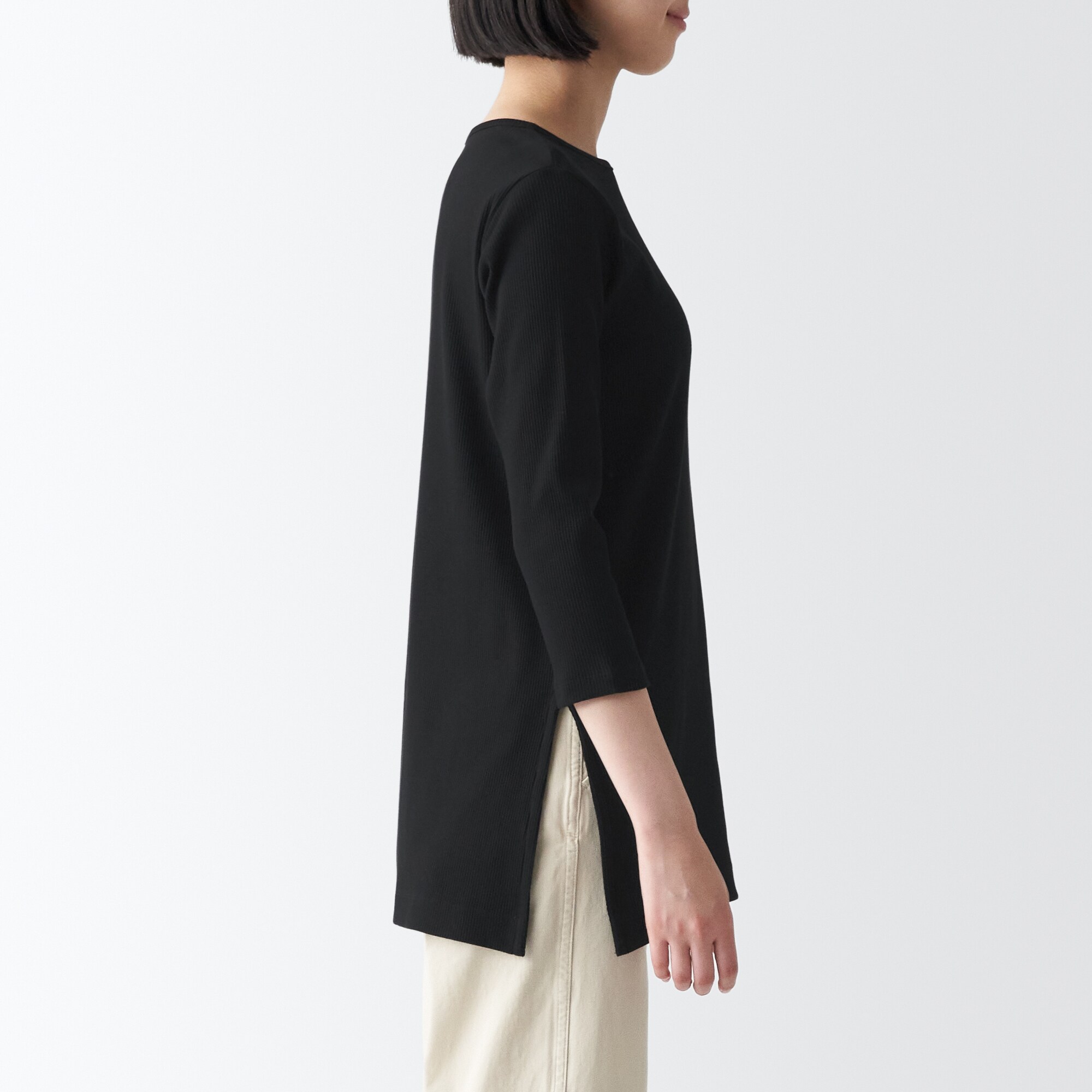 ストレッチリブ編み七分袖チュニック