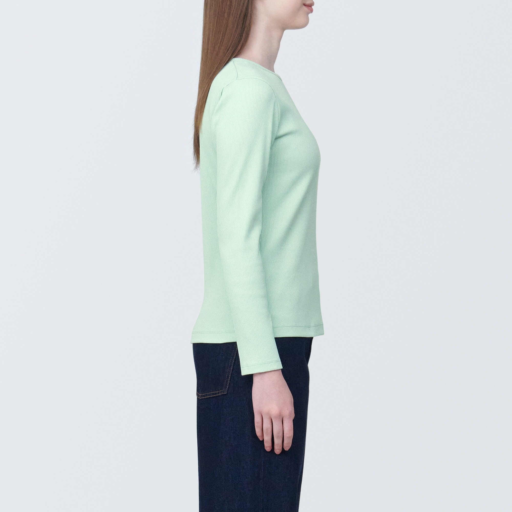 婦人　ストレッチリブ編みクルーネック長袖Ｔシャツ