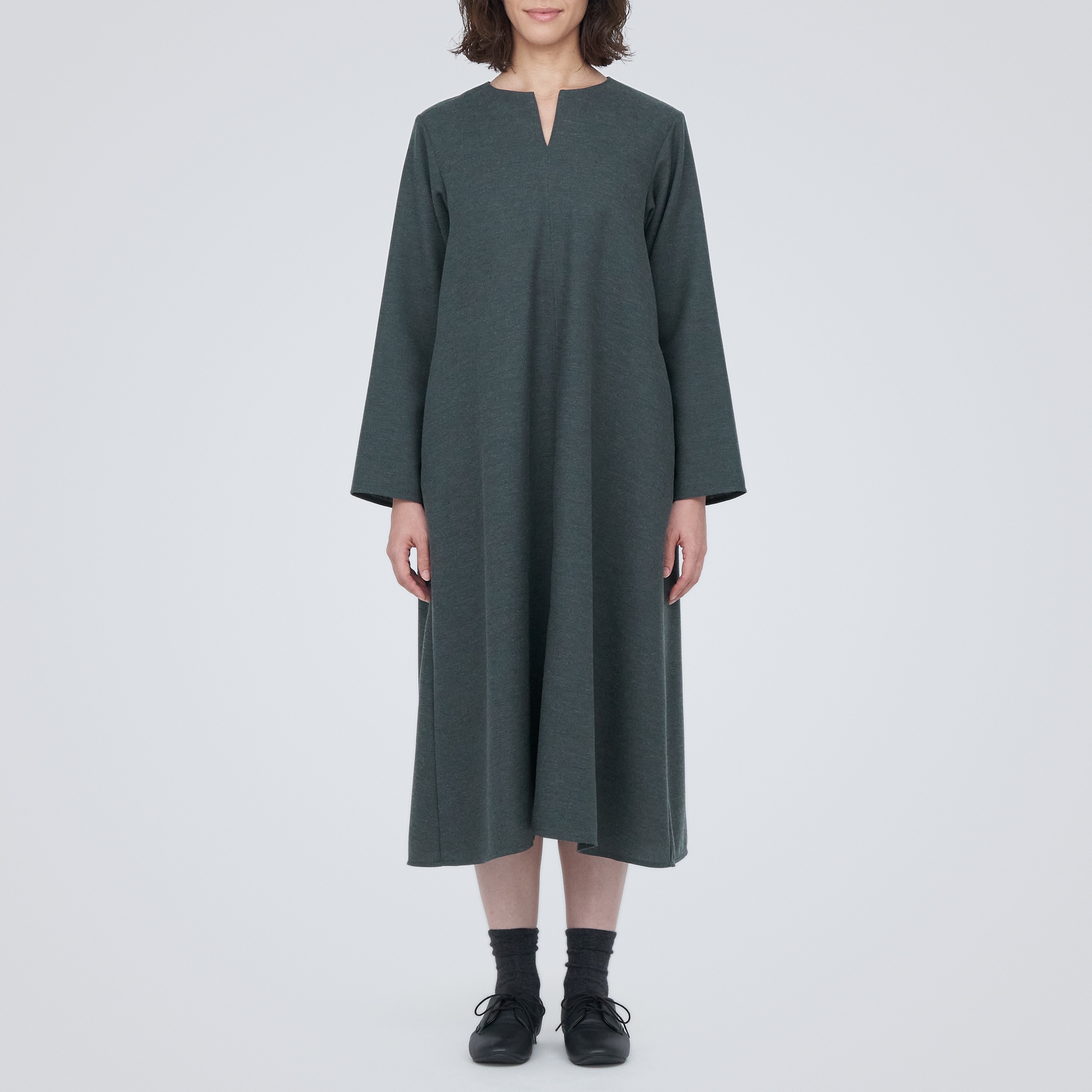 起毛キーネック長袖ワンピース