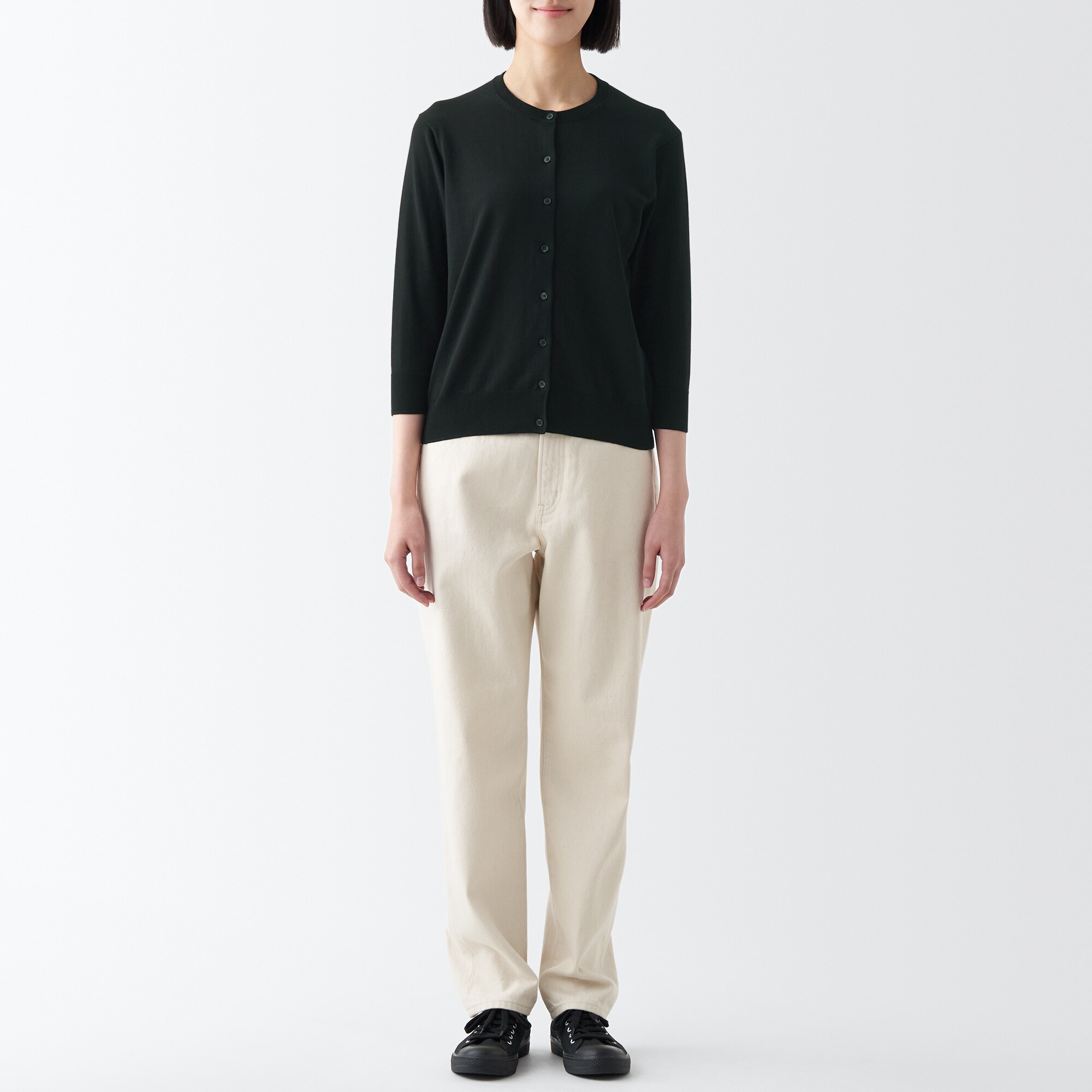 ＵＶカット強撚クルーネックカーディガン（七分袖）