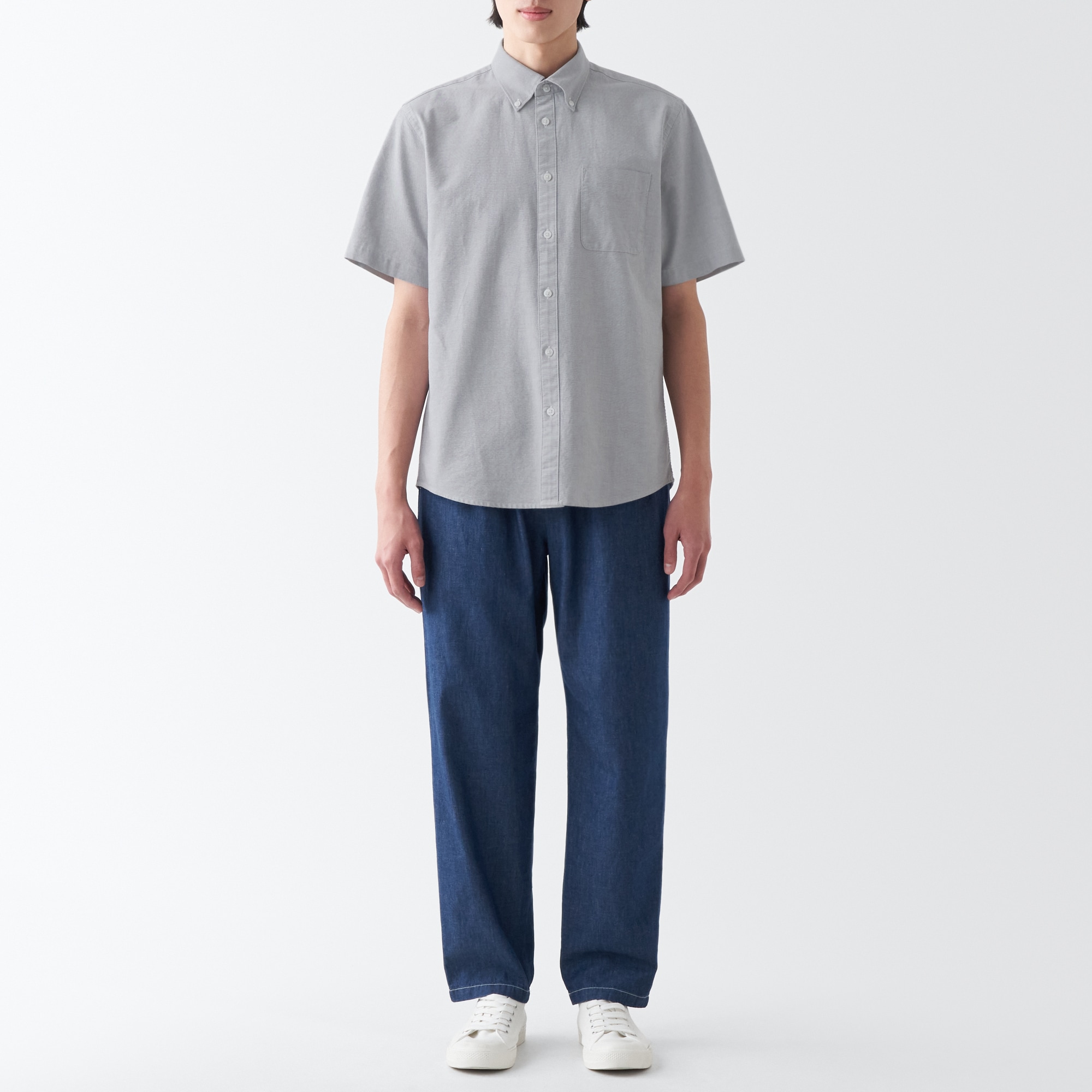 洗いざらしオックスボタンダウン半袖シャツ