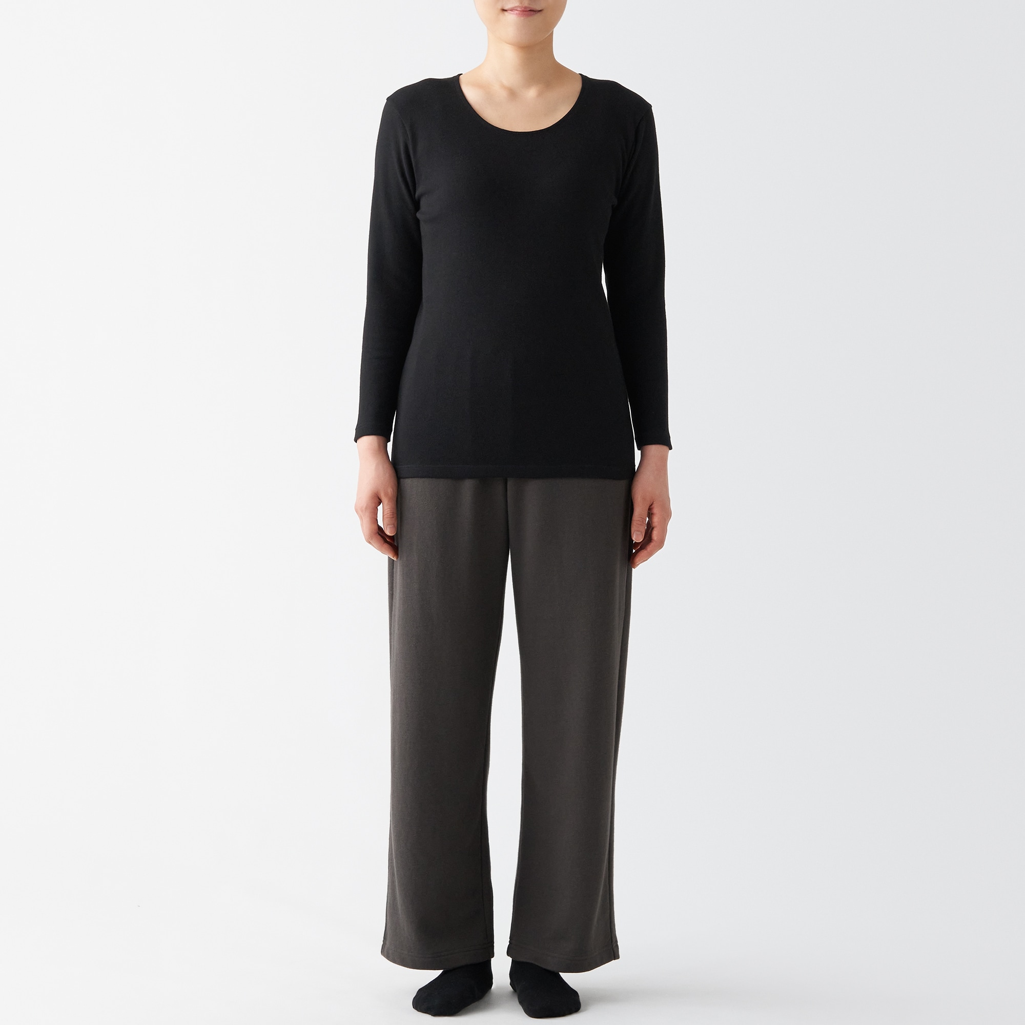 あったか綿　厚手　Ｕネック八分袖Ｔシャツ