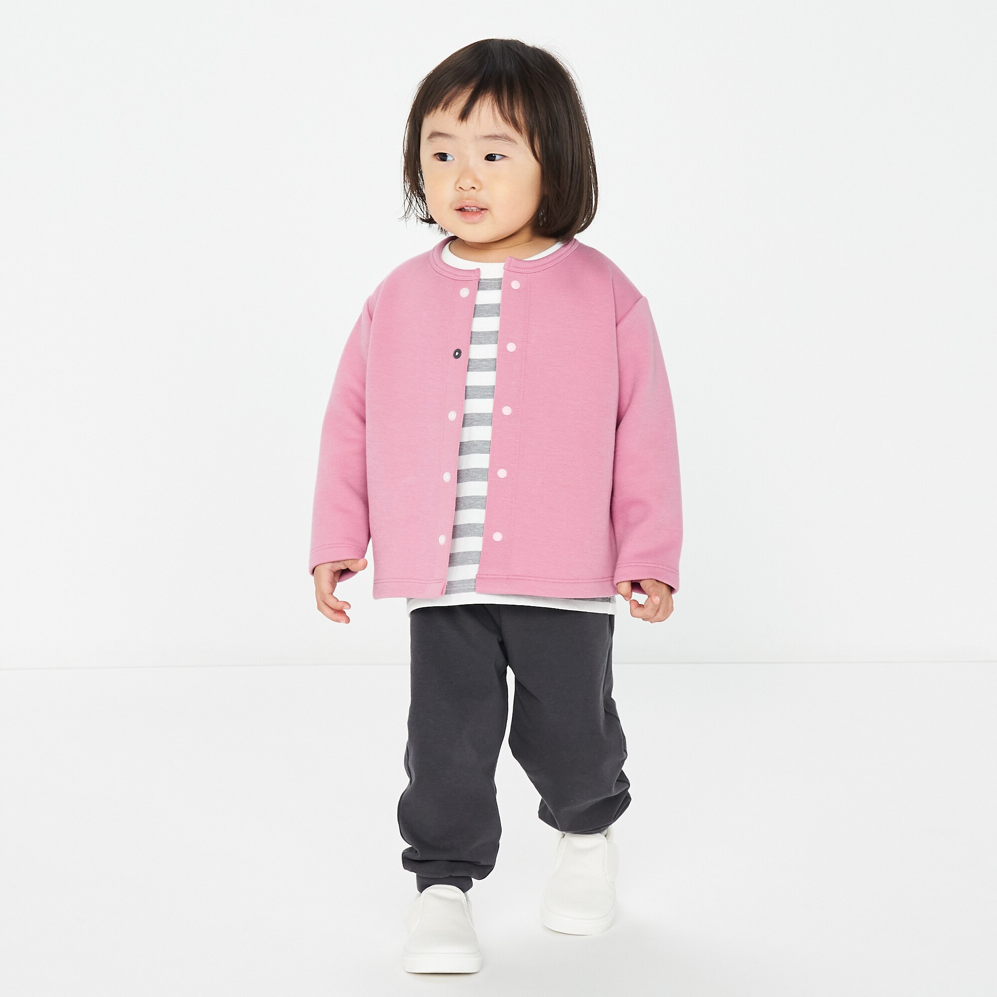 ベビー　二重編みスウェットスナップカーディガン