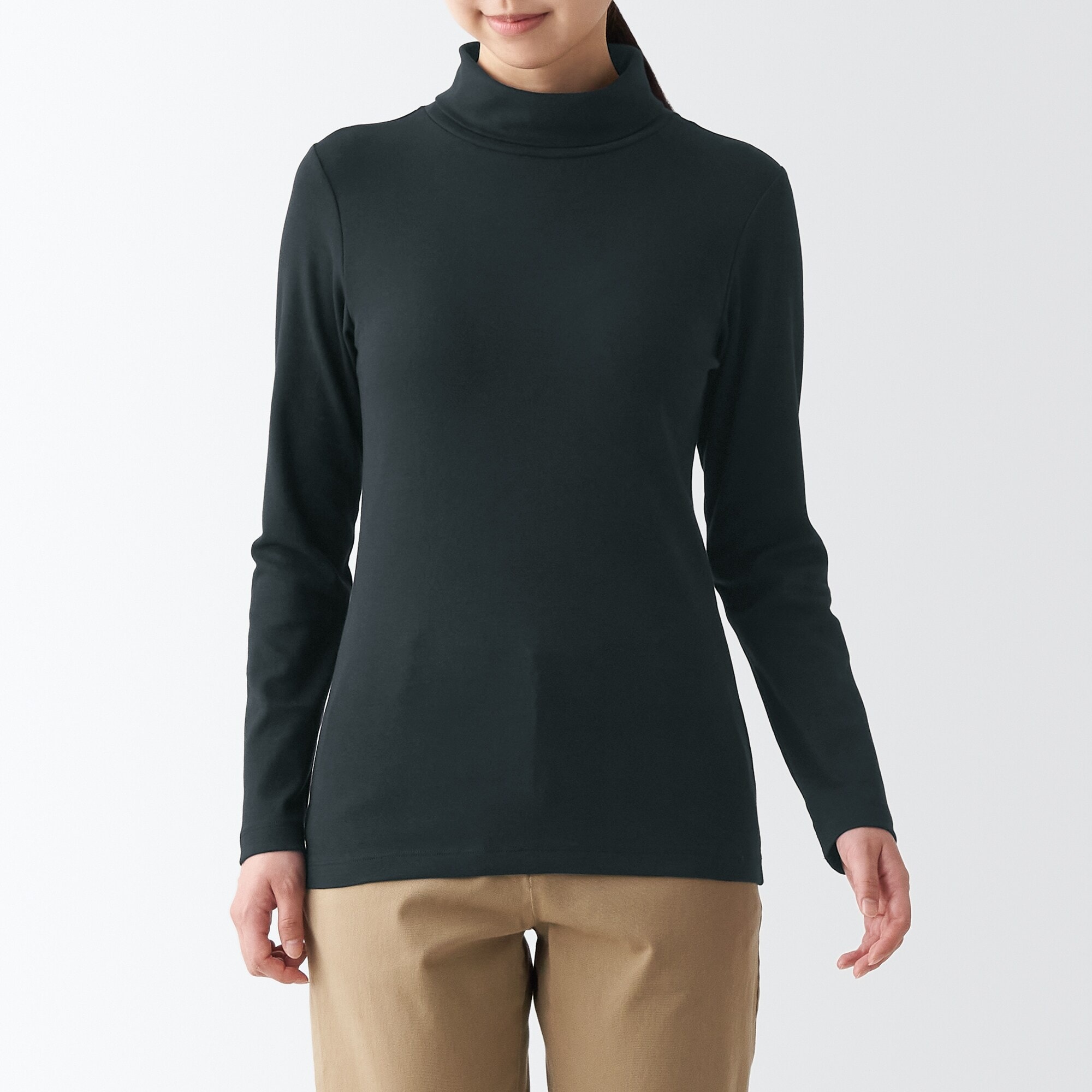 ストレッチフライス編みタートルネック長袖Ｔシャツ