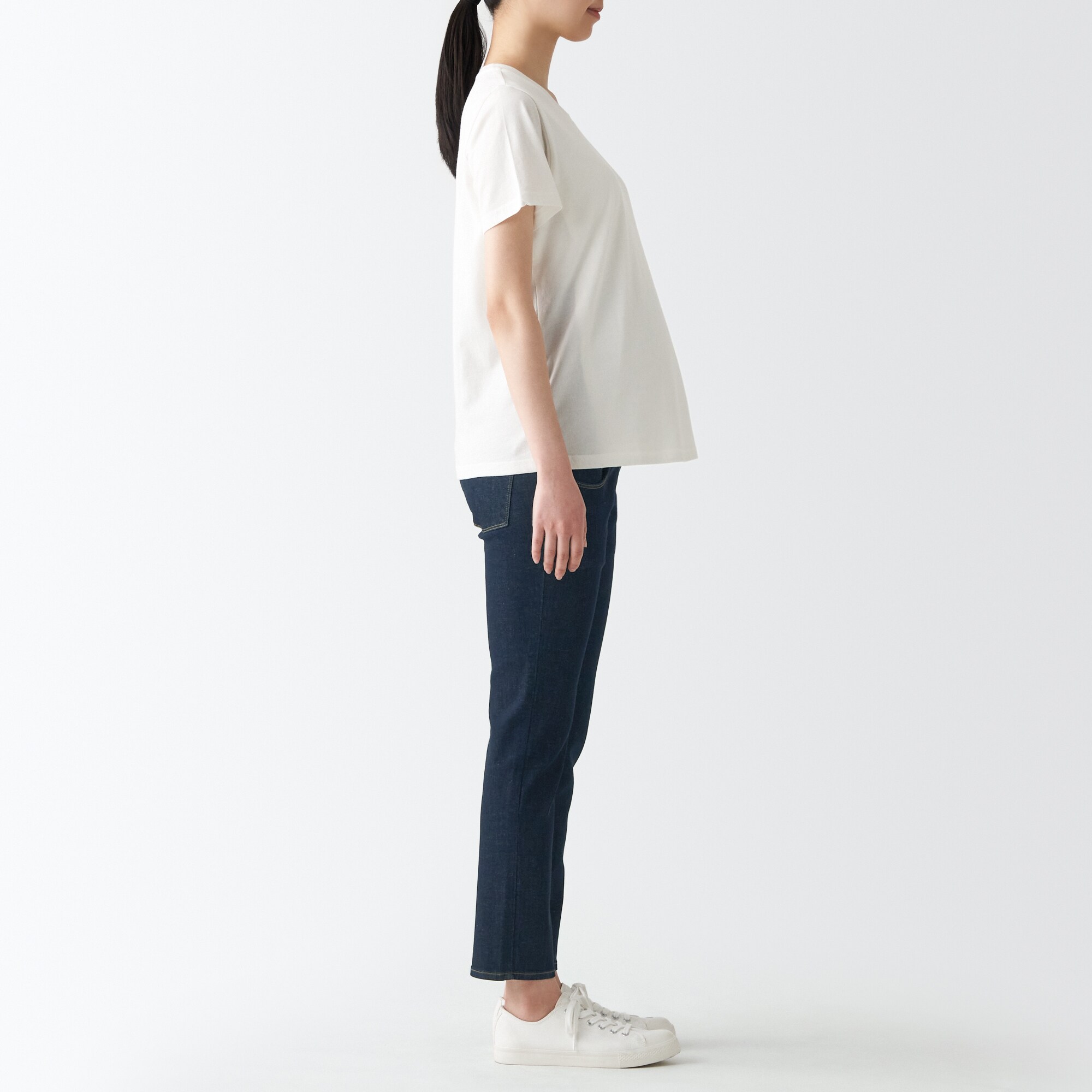 縦横ストレッチデニム産後もはけるスリムストレートパンツ