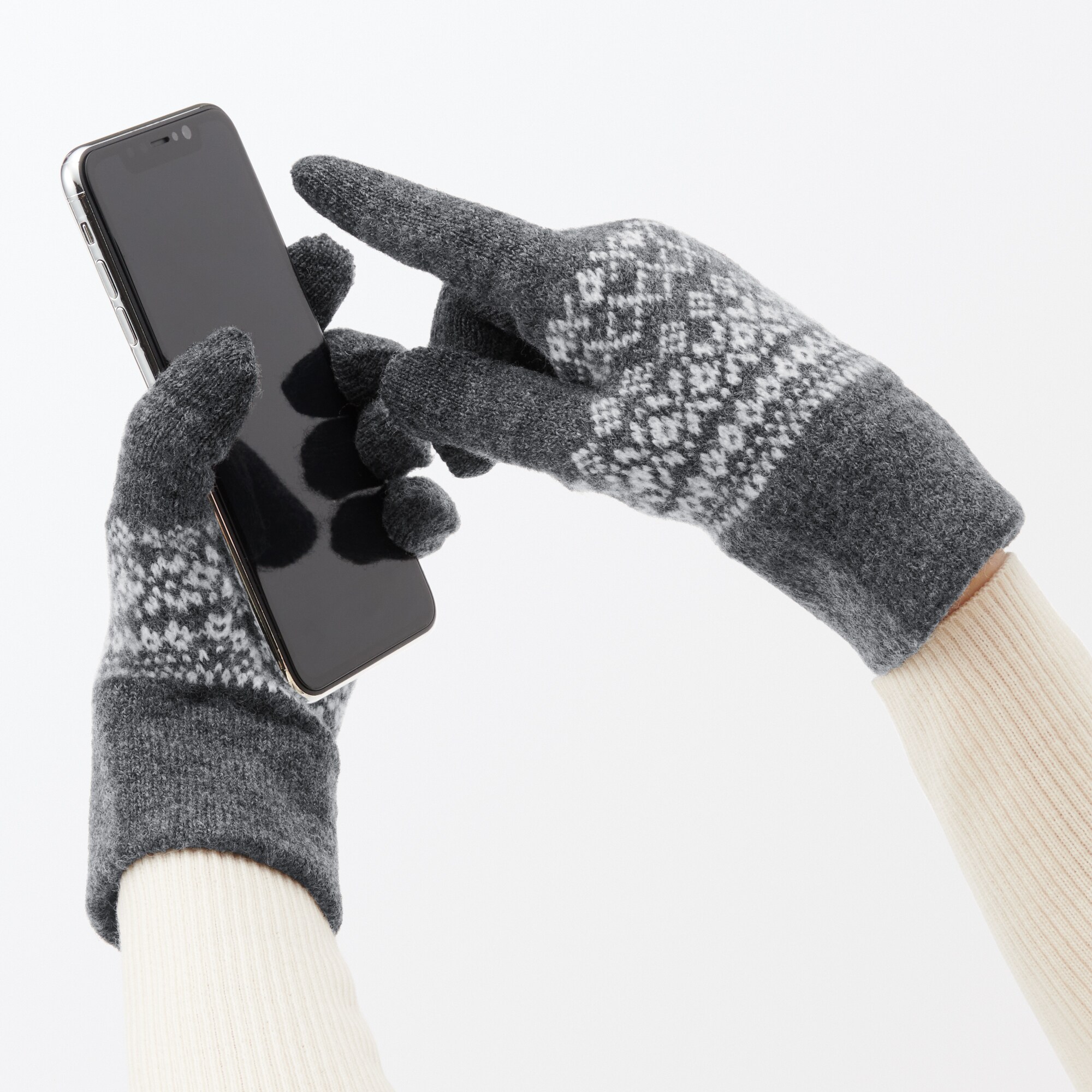 ウール混　裏起毛　タッチパネル　手袋（柄）