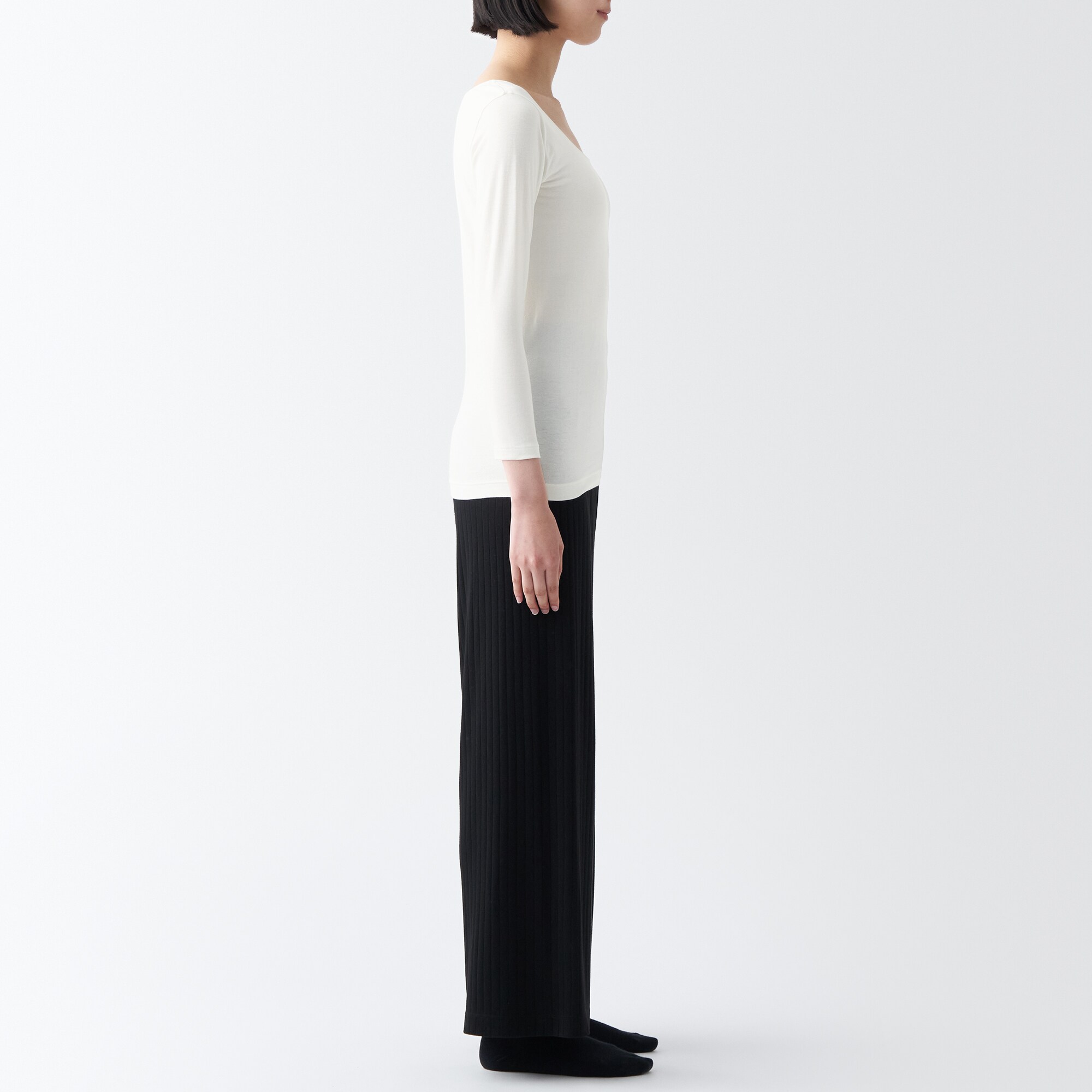 あったか綿　Ｕネック八分袖Ｔシャツ