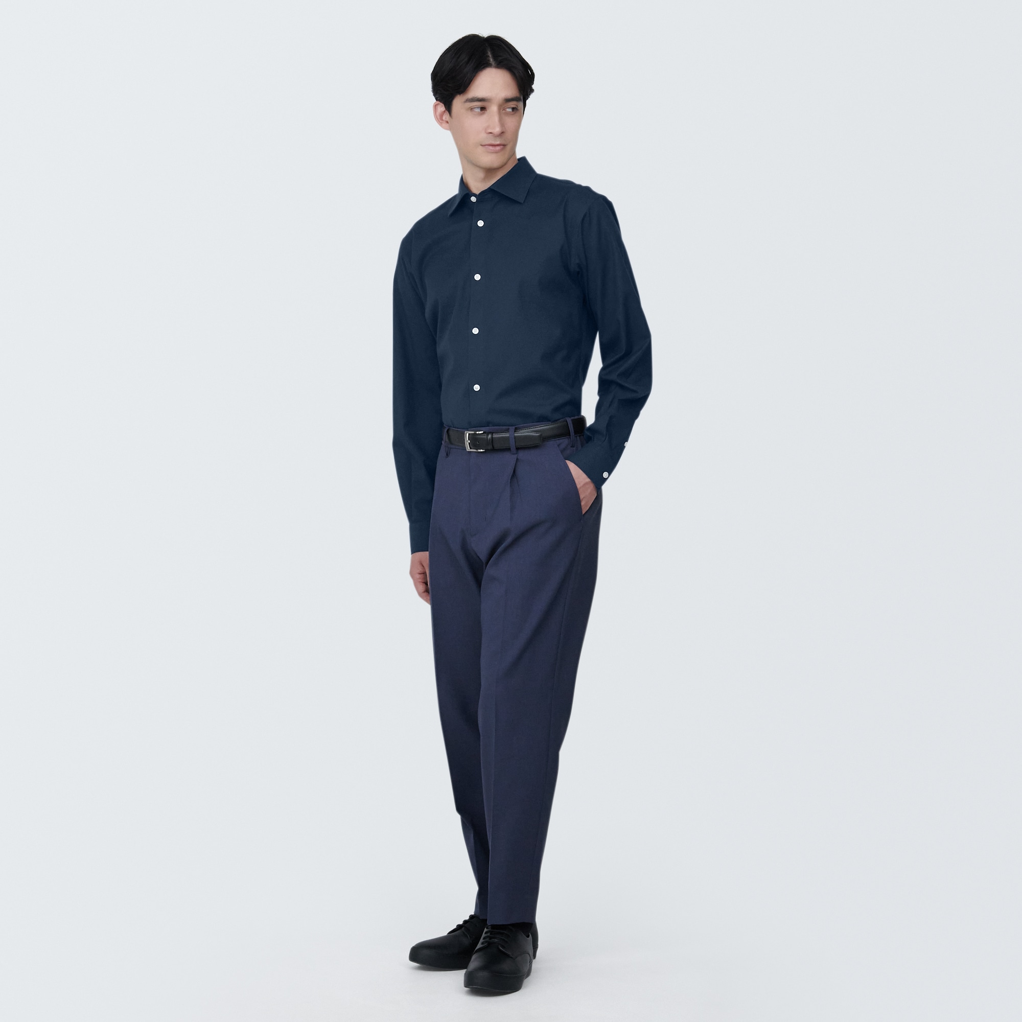 紳士　ノンアイロンセミワイドカラー長袖シャツ