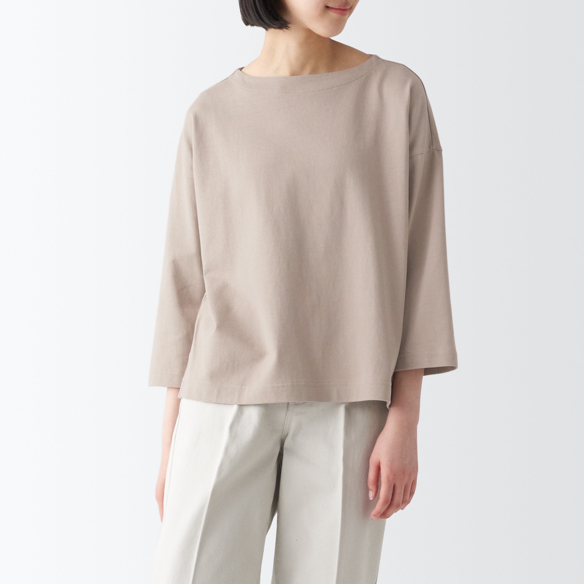 太番手ボートネック七分袖Ｔシャツ